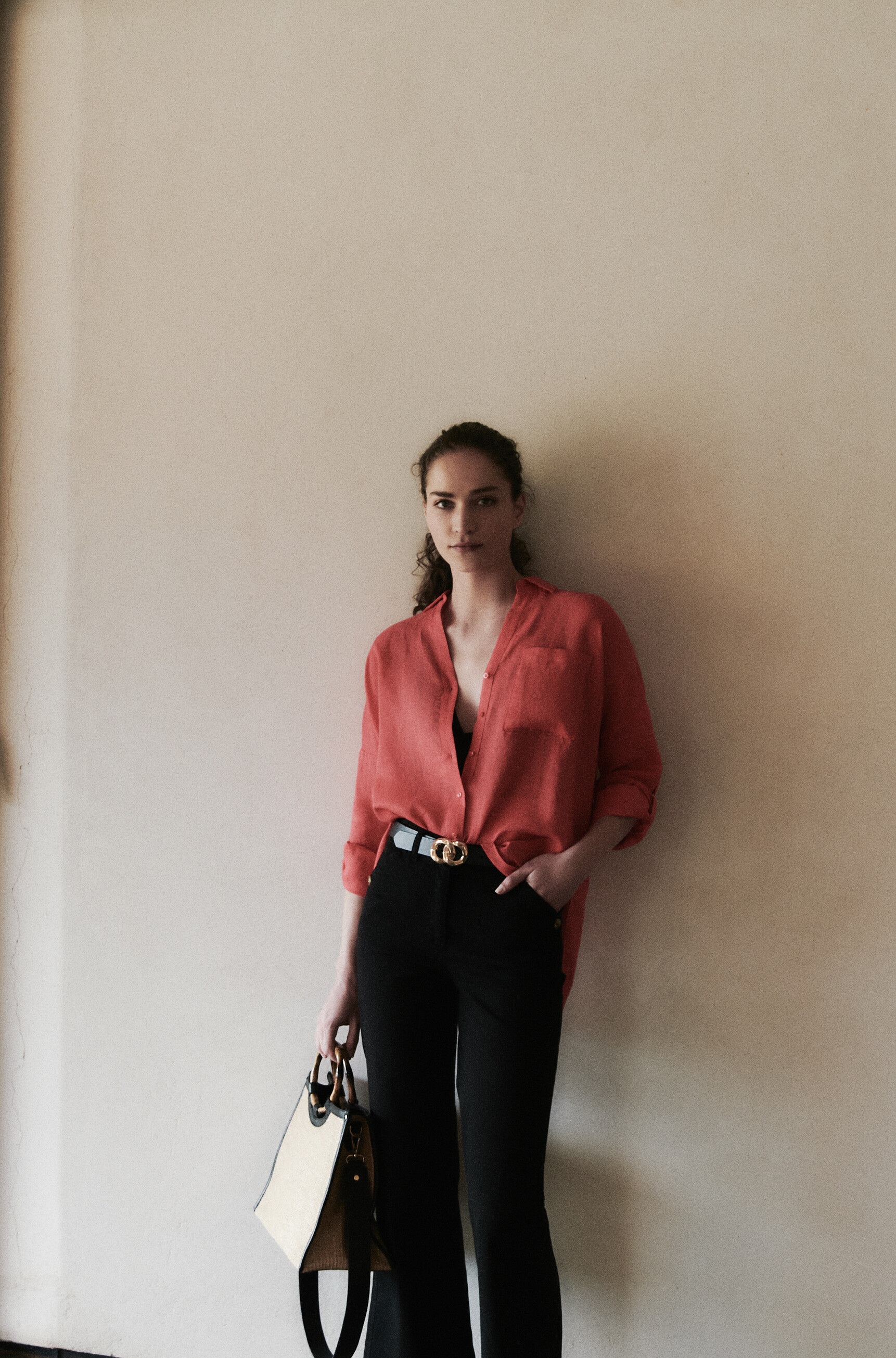 Chemise sandy oversize 100% lin rouge femme