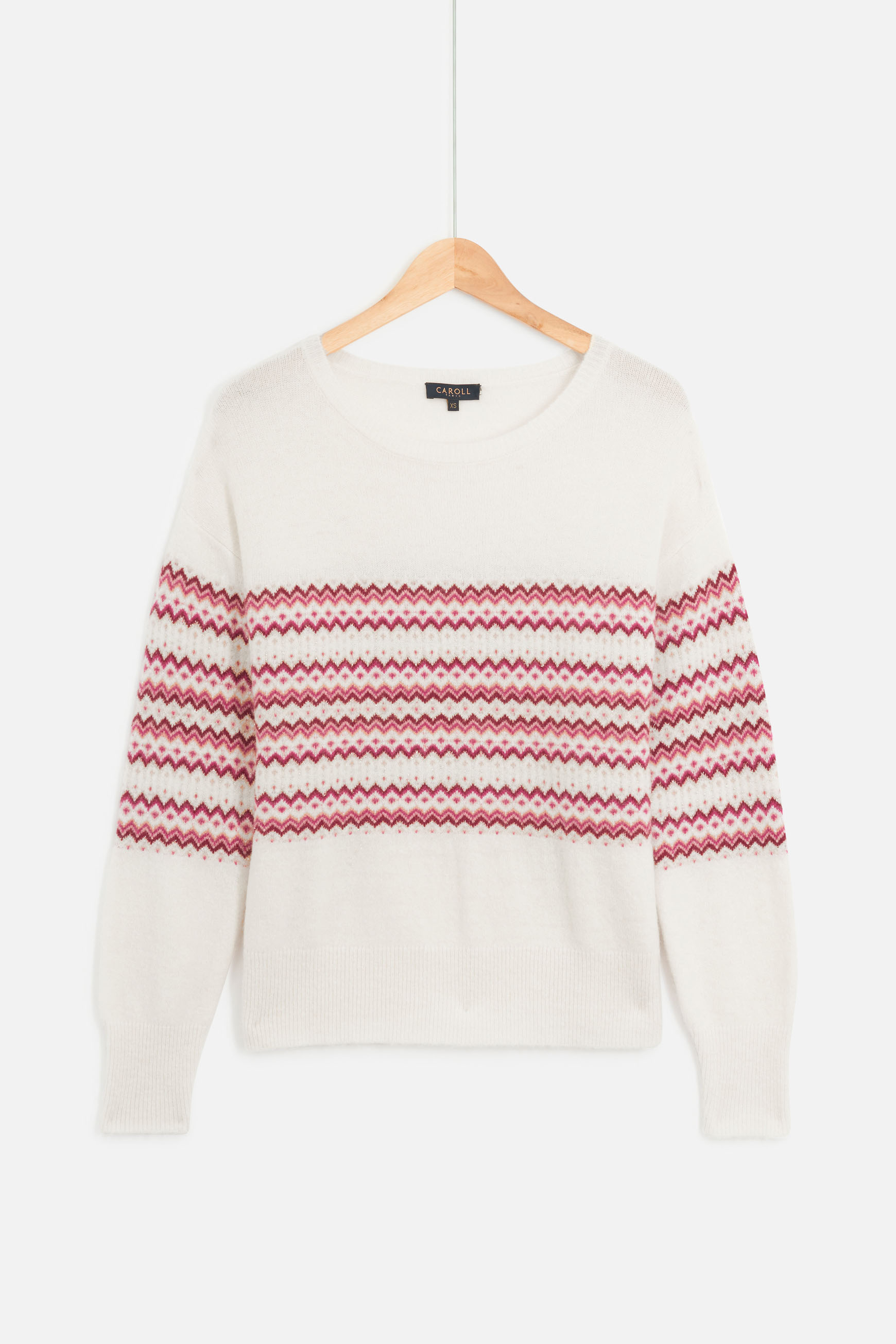 pull jacquard et fils lurex rose femme Pull jacquard et fils Lurex. rose femme