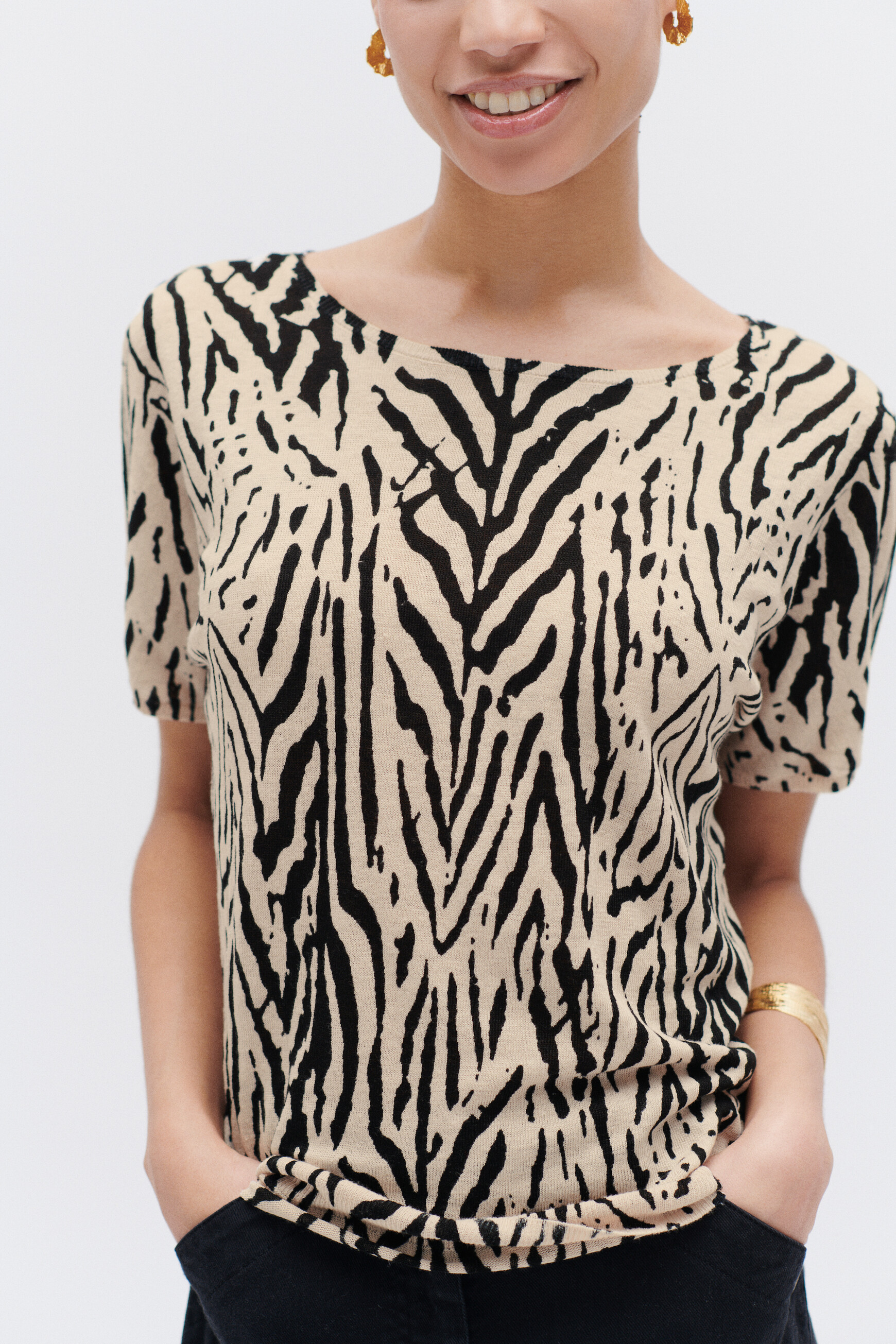 Pullover Marty Print 100&nbsp;% Leinen schwarz damen