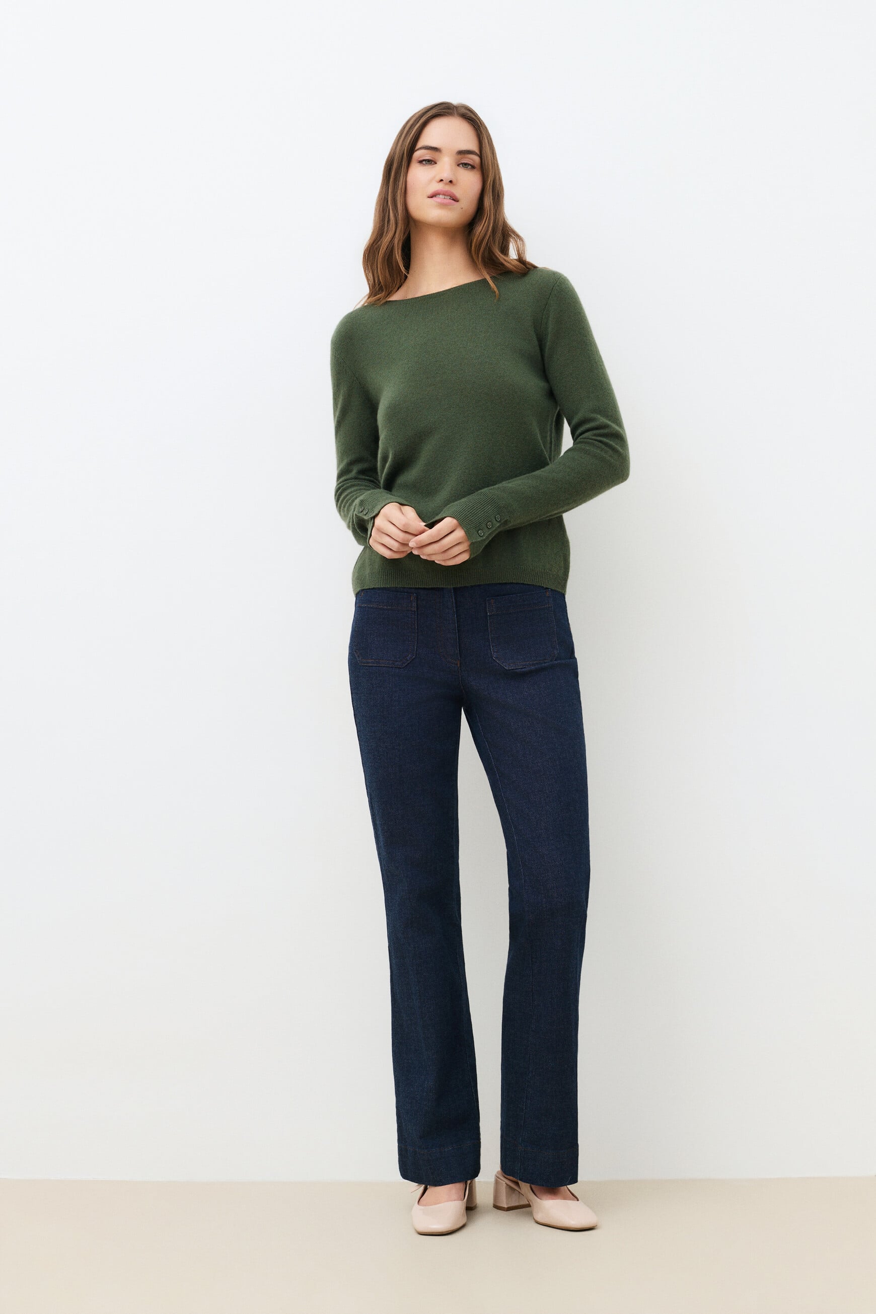 Jersey mzoan 100% cachemir verde caqui mujer