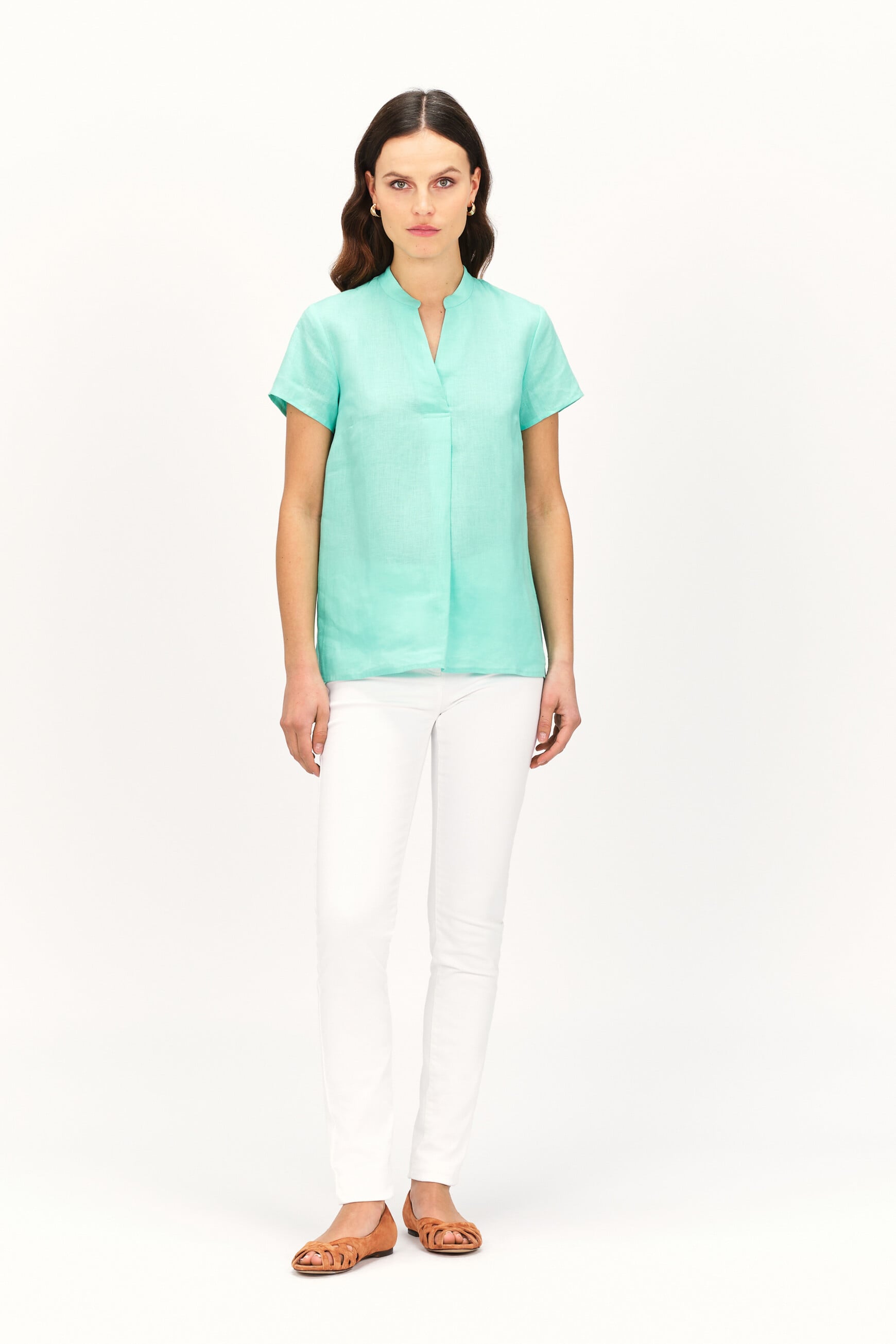 Kat 100% linen top mint green woman