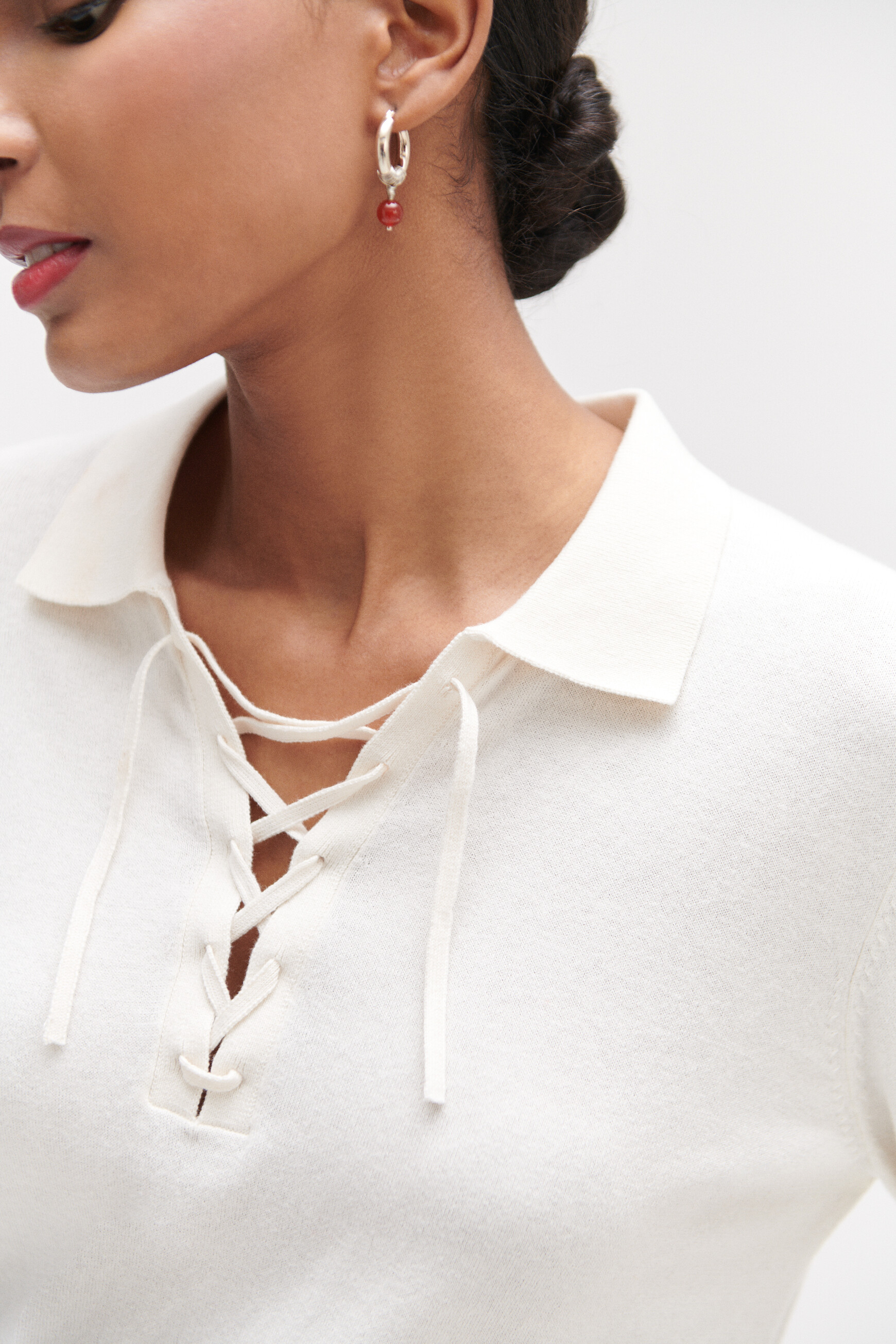Pull arthur col polo lac&eacute; ecru femme