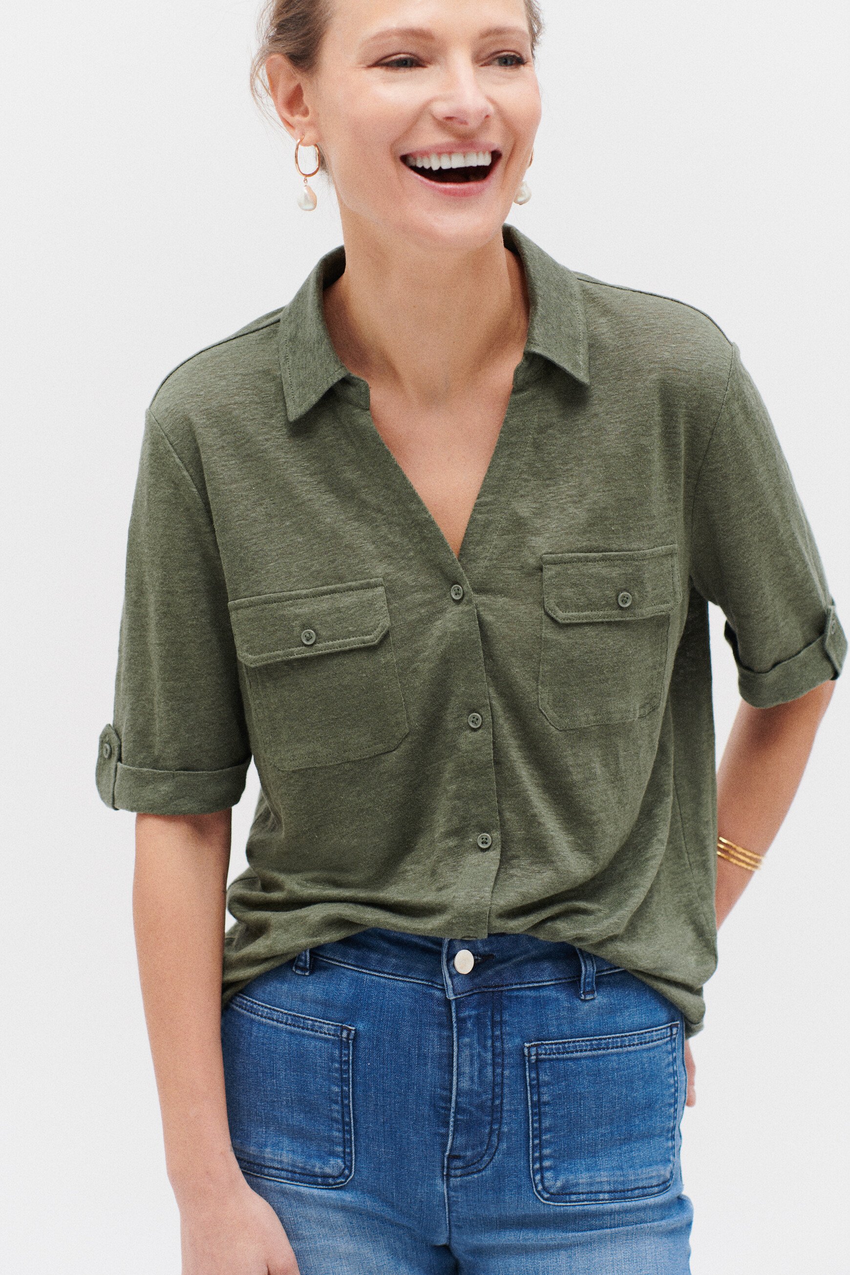 chemise estela 100 lin vert kaki femme chemise estela 100% lin vert kaki femme