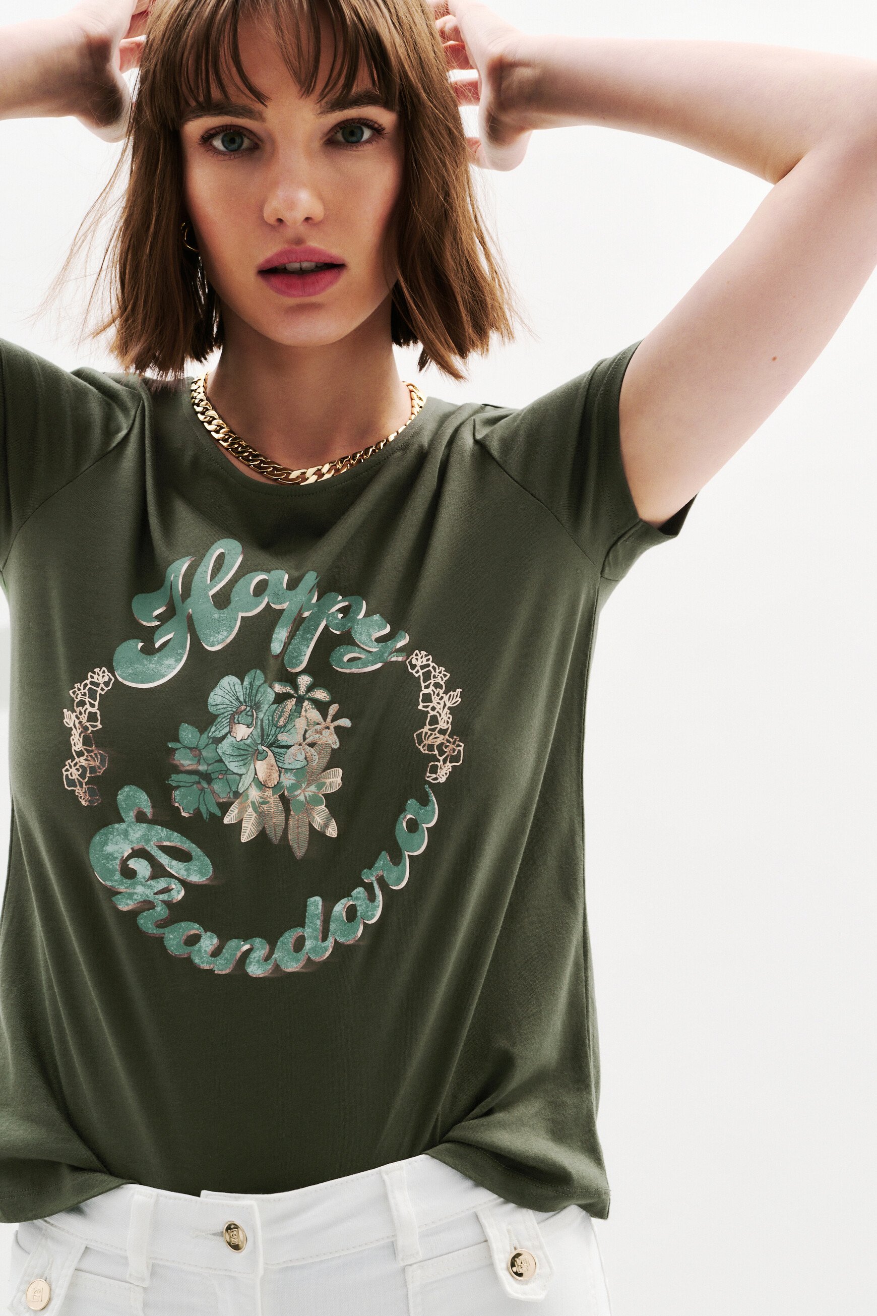 t shirt toutes a lecole taxime happy khakigroen vrouw T-shirt toutes à l'école taxime happy khakigroen vrouw