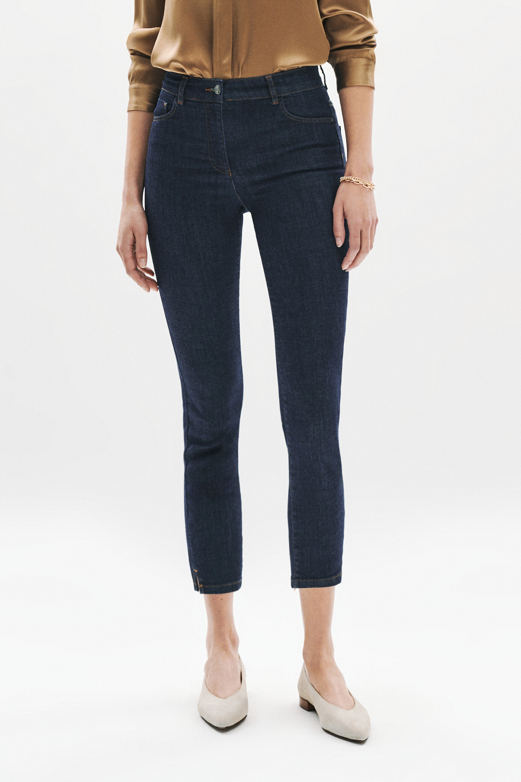 Caleb B cropped denim pants double stone denim woman