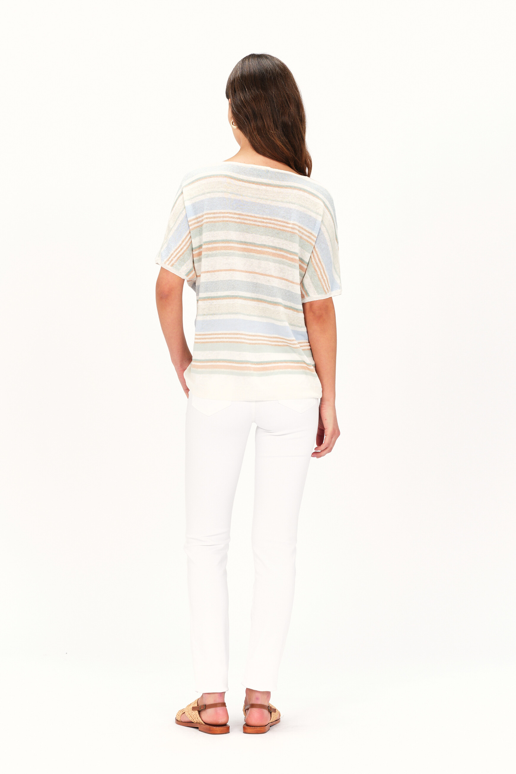 Pull Femme Frarose Milano Bleu Ciel Et Gris Taille 38/40 - Laine Mélangée, Occasion Très Bon état