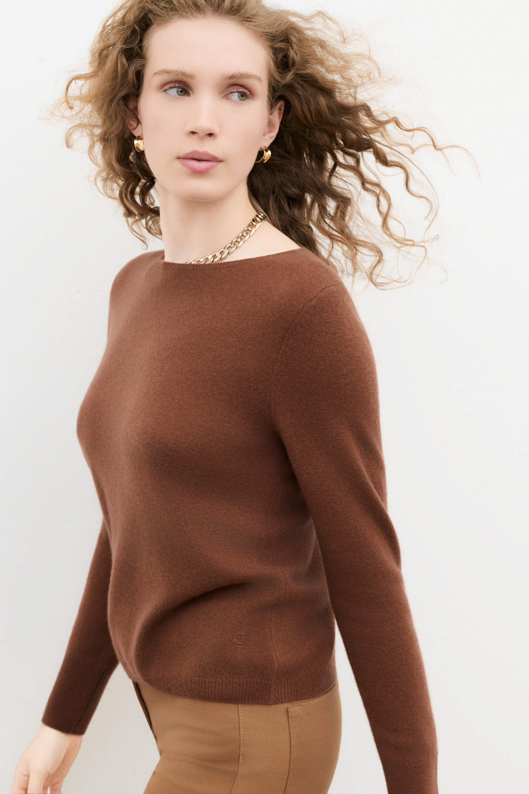 Mzoan 100% cashmere sweater cognac brown woman