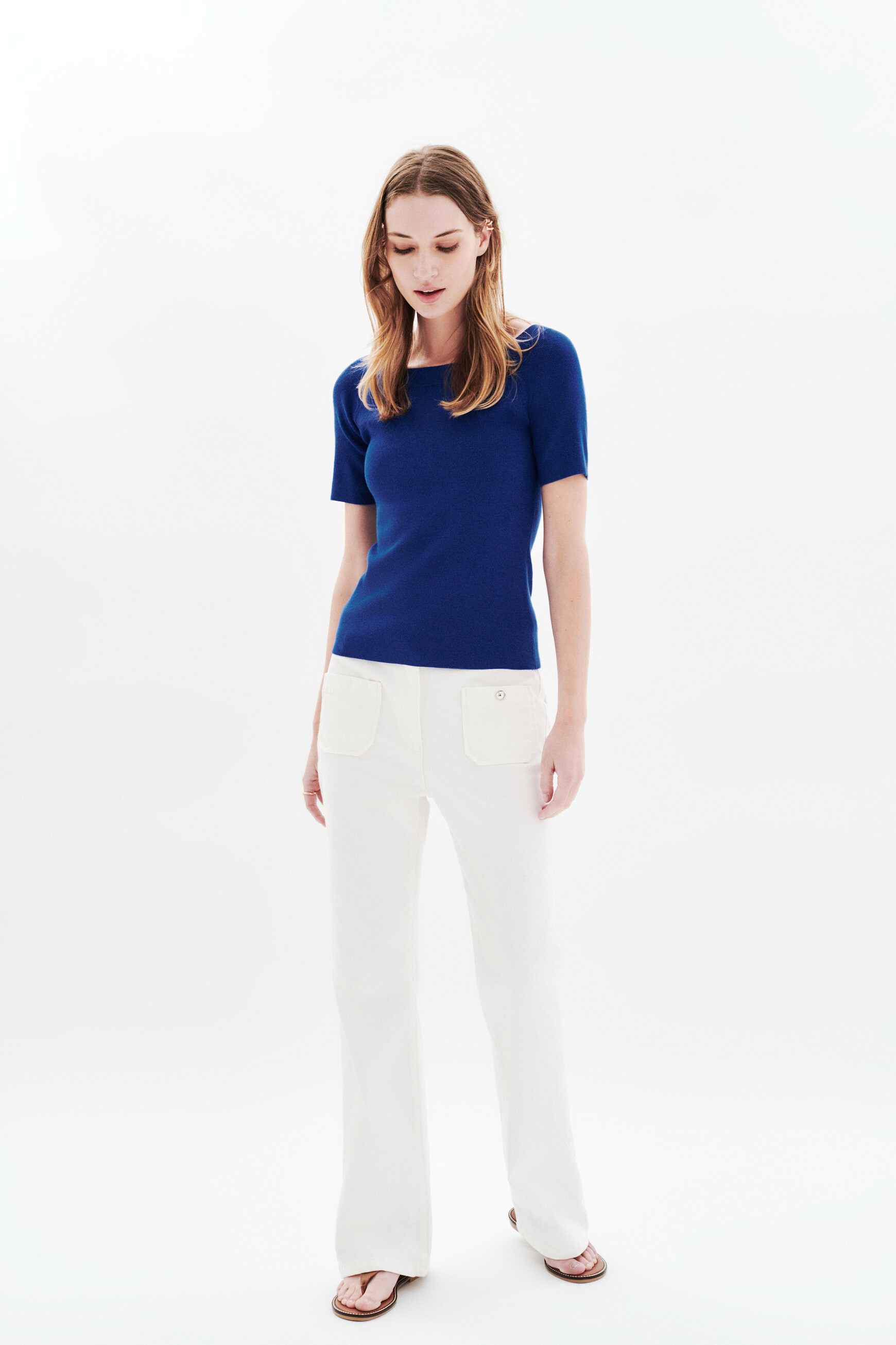 pull malone fin a col bateau bleu roi femme Pull malone fin à col bateau bleu roi femme