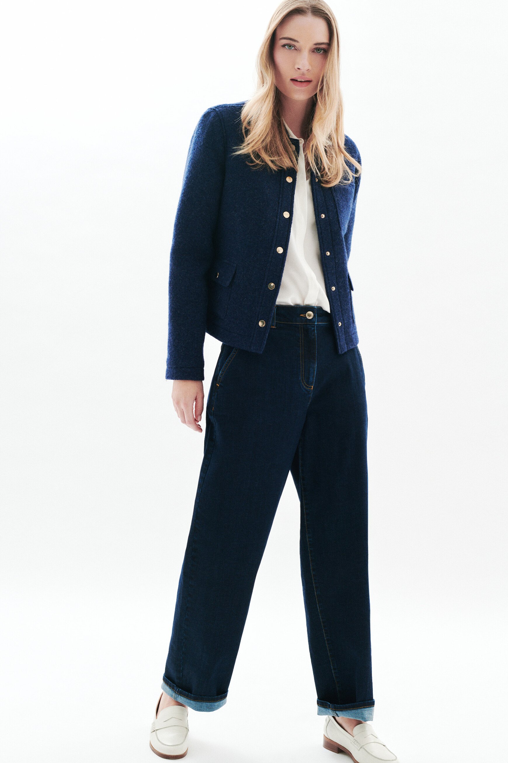 Veste Vminatalaine 100% laine bleu marine femme