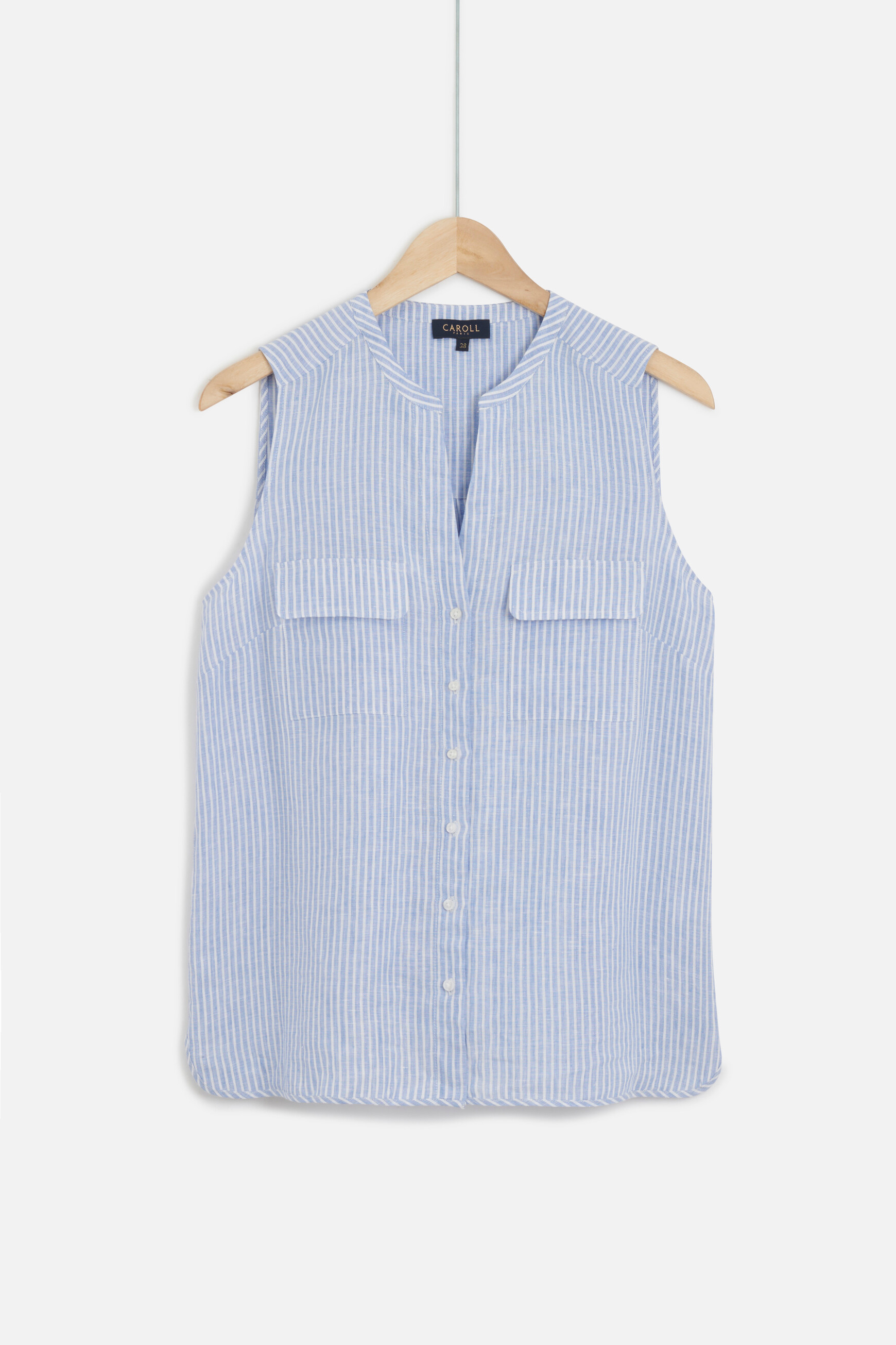 chemise chambray rayee 100 lin bleu clair femme Chemise chambray rayée 100% lin bleu clair femme