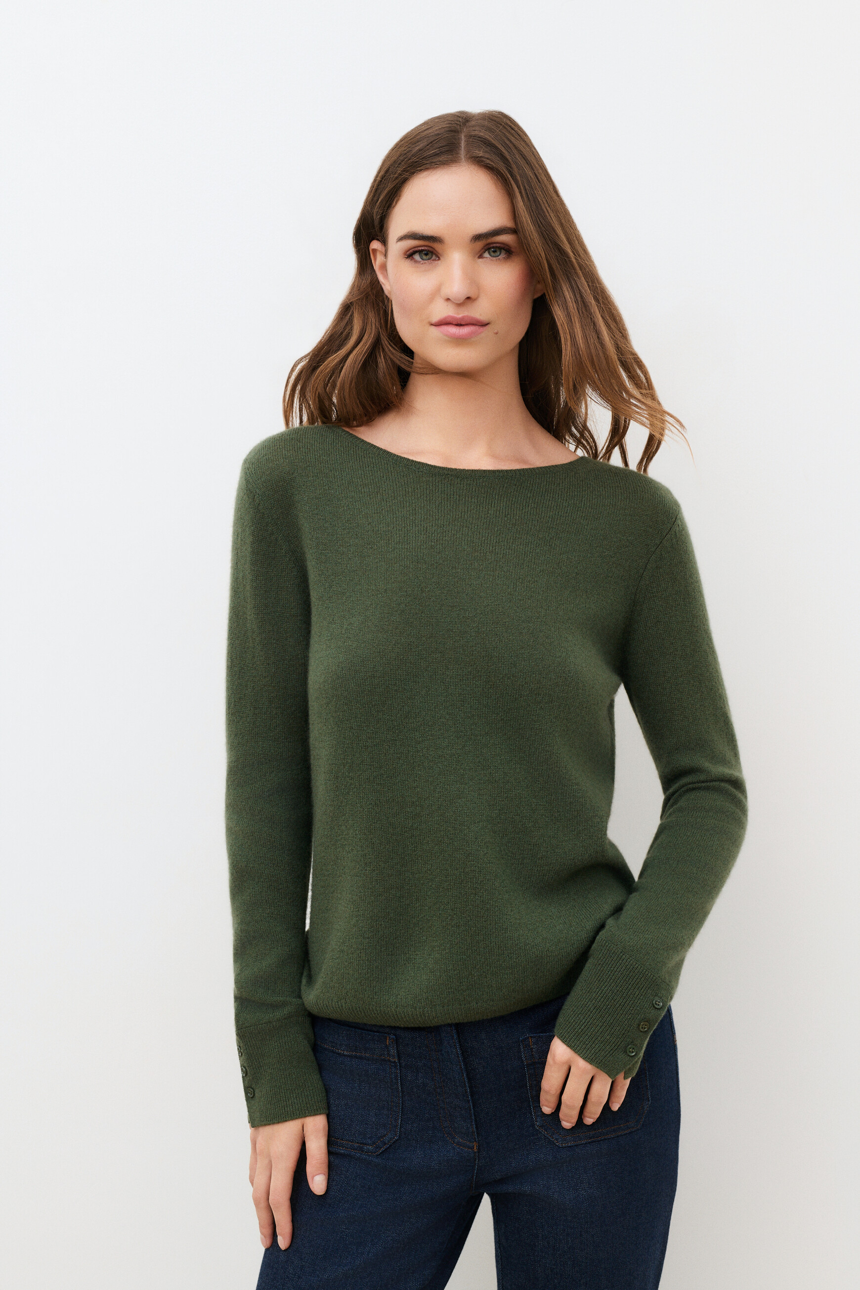 Jersey mzoan 100% cachemir verde caqui mujer