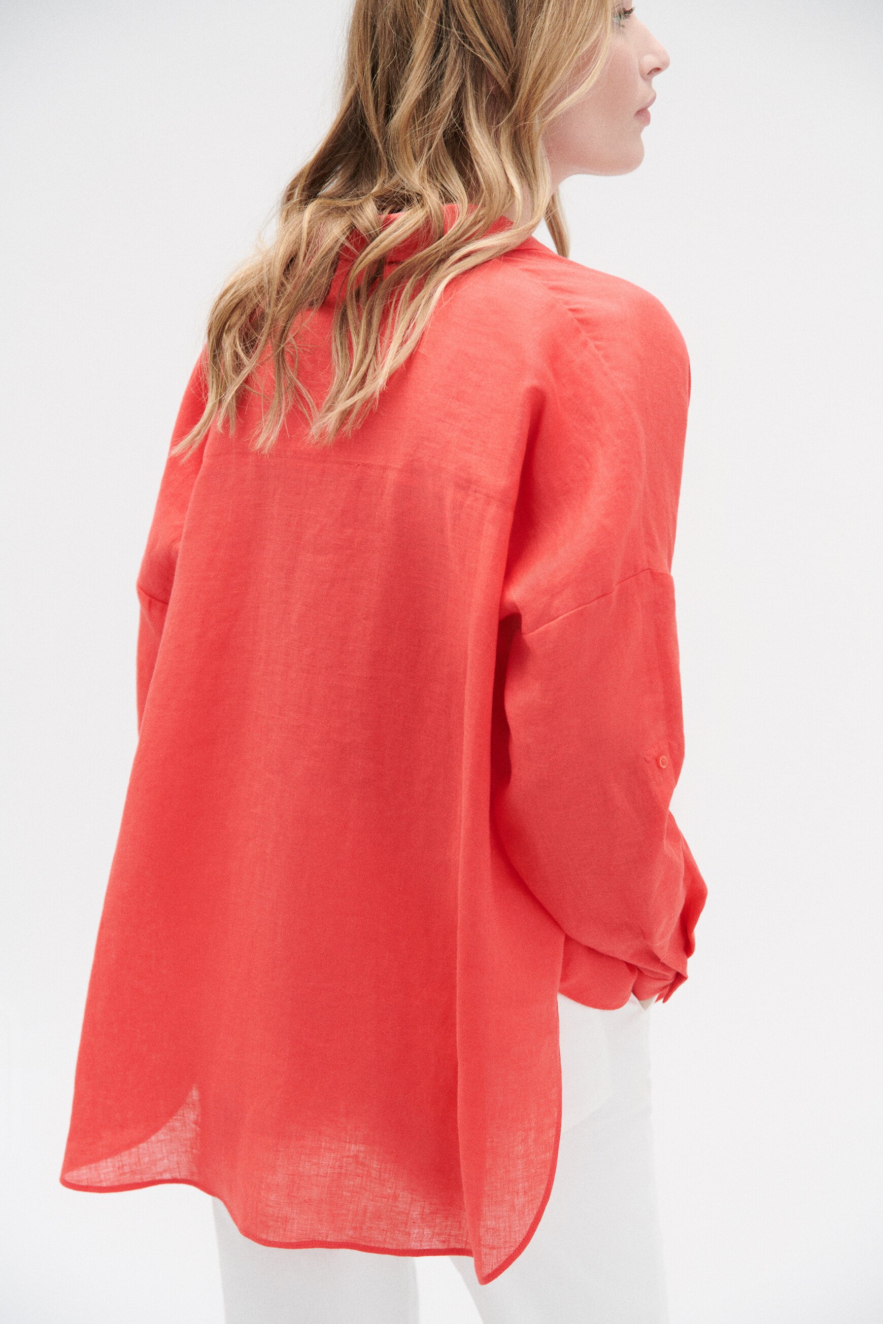 Chemise sandy oversize 100% lin rouge femme