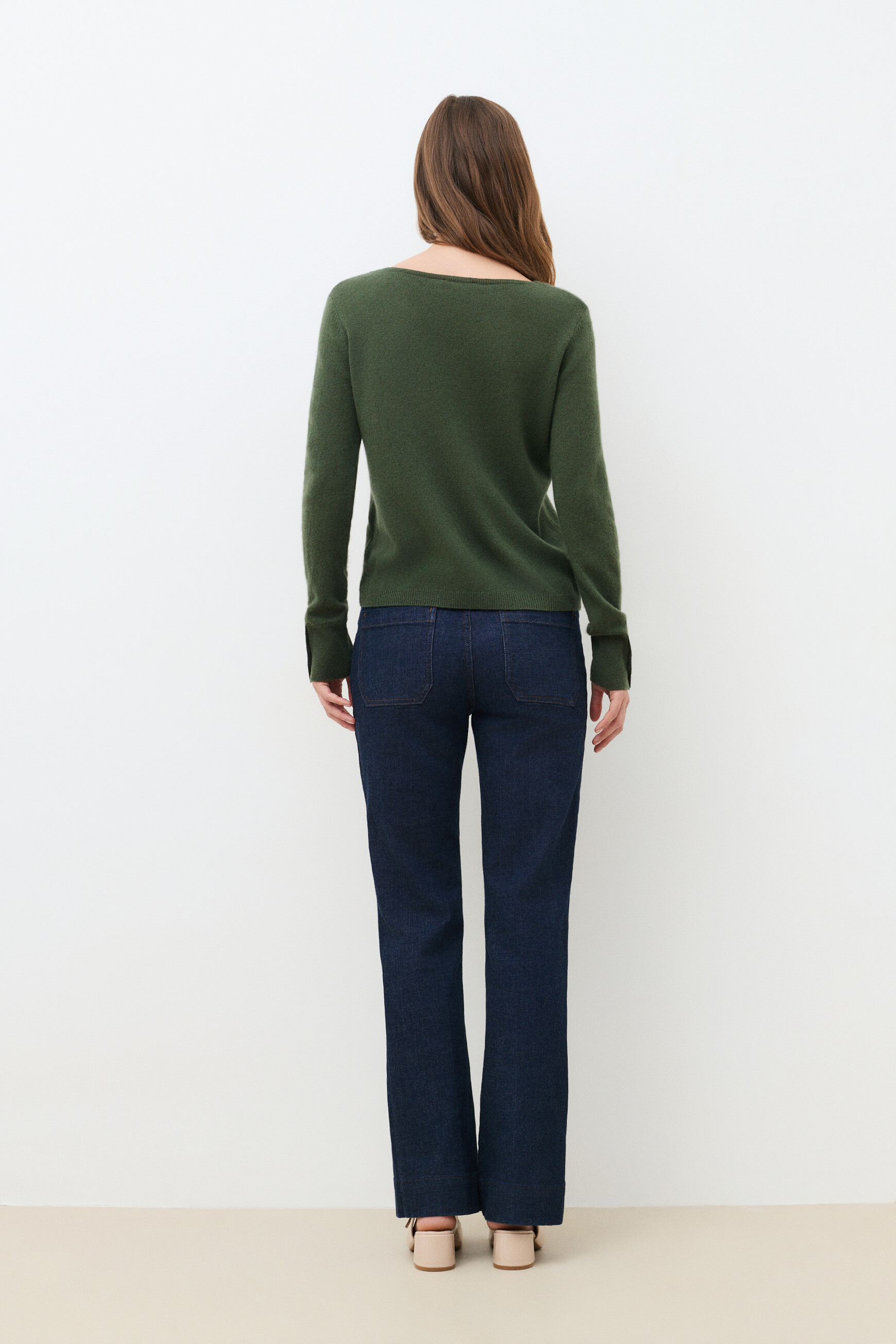 Jersey mzoan 100% cachemir verde caqui mujer