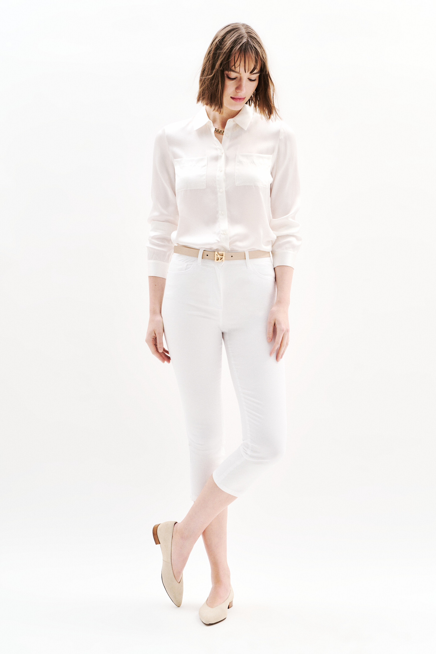 Pantalon pirata mason blanco mujer
