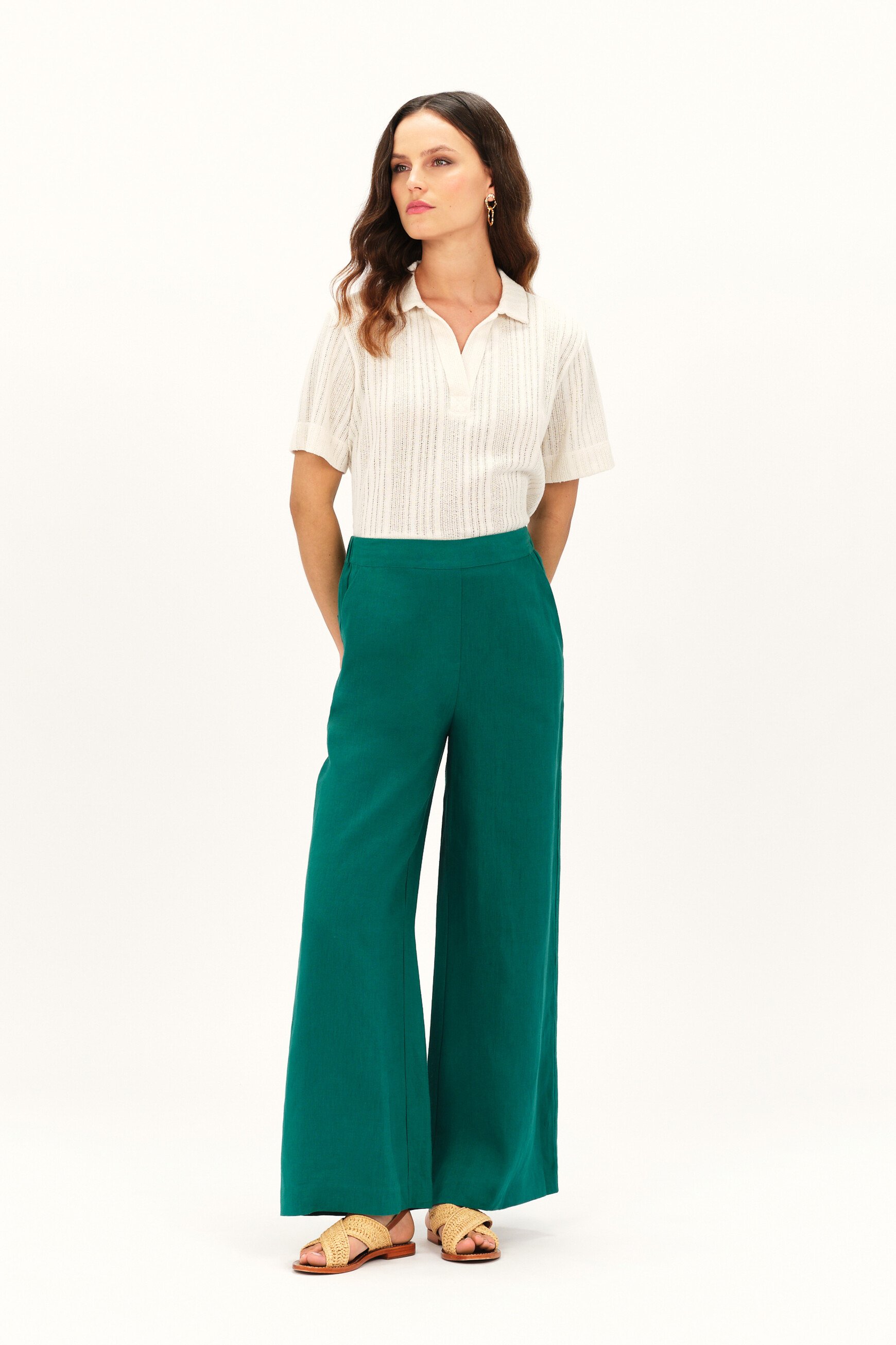 pantalon pandi 100 lin vert emeraude femme Pantalon pandi 100% lin vert emeraude femme