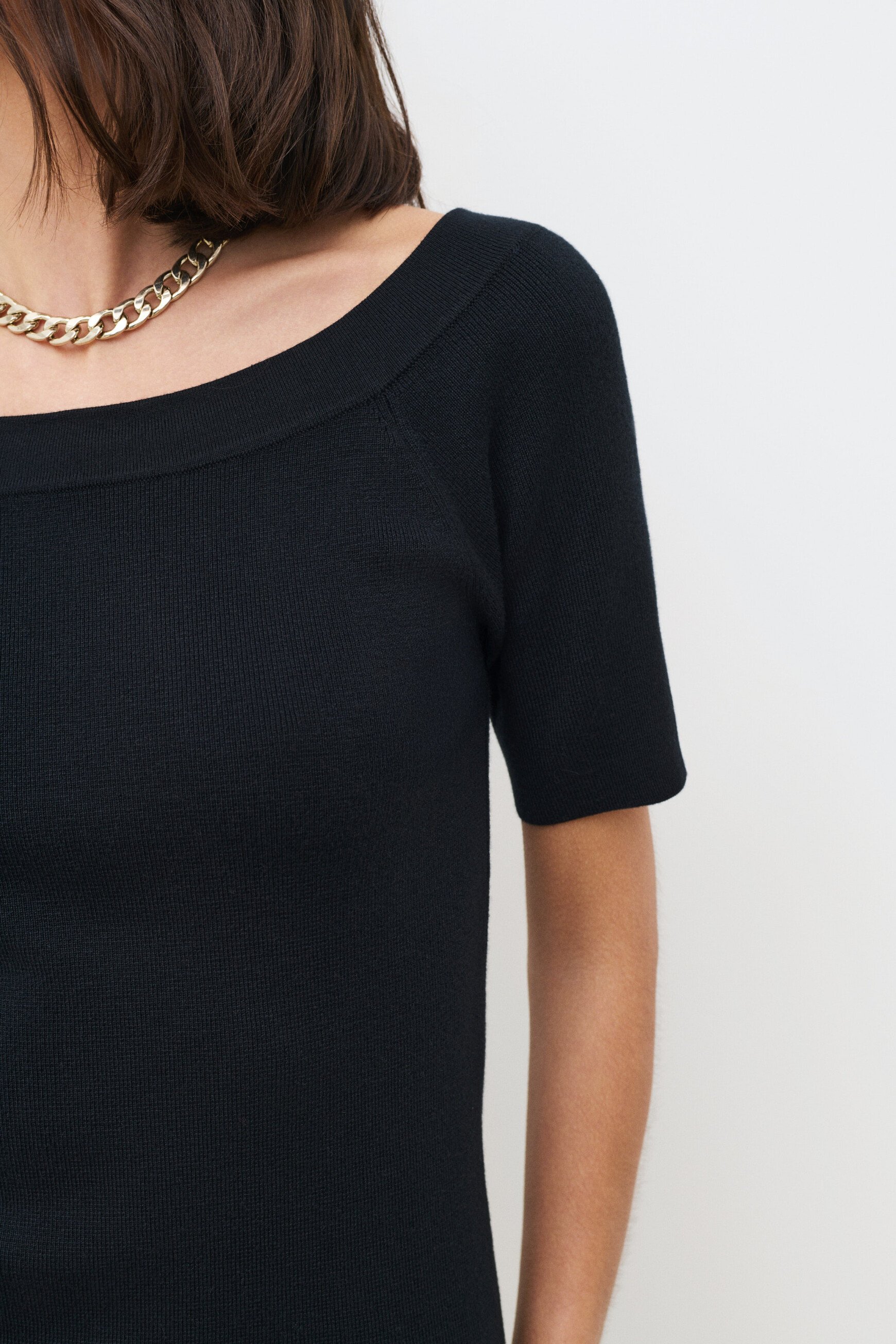 Pull malone fin &agrave; col bateau noir femme