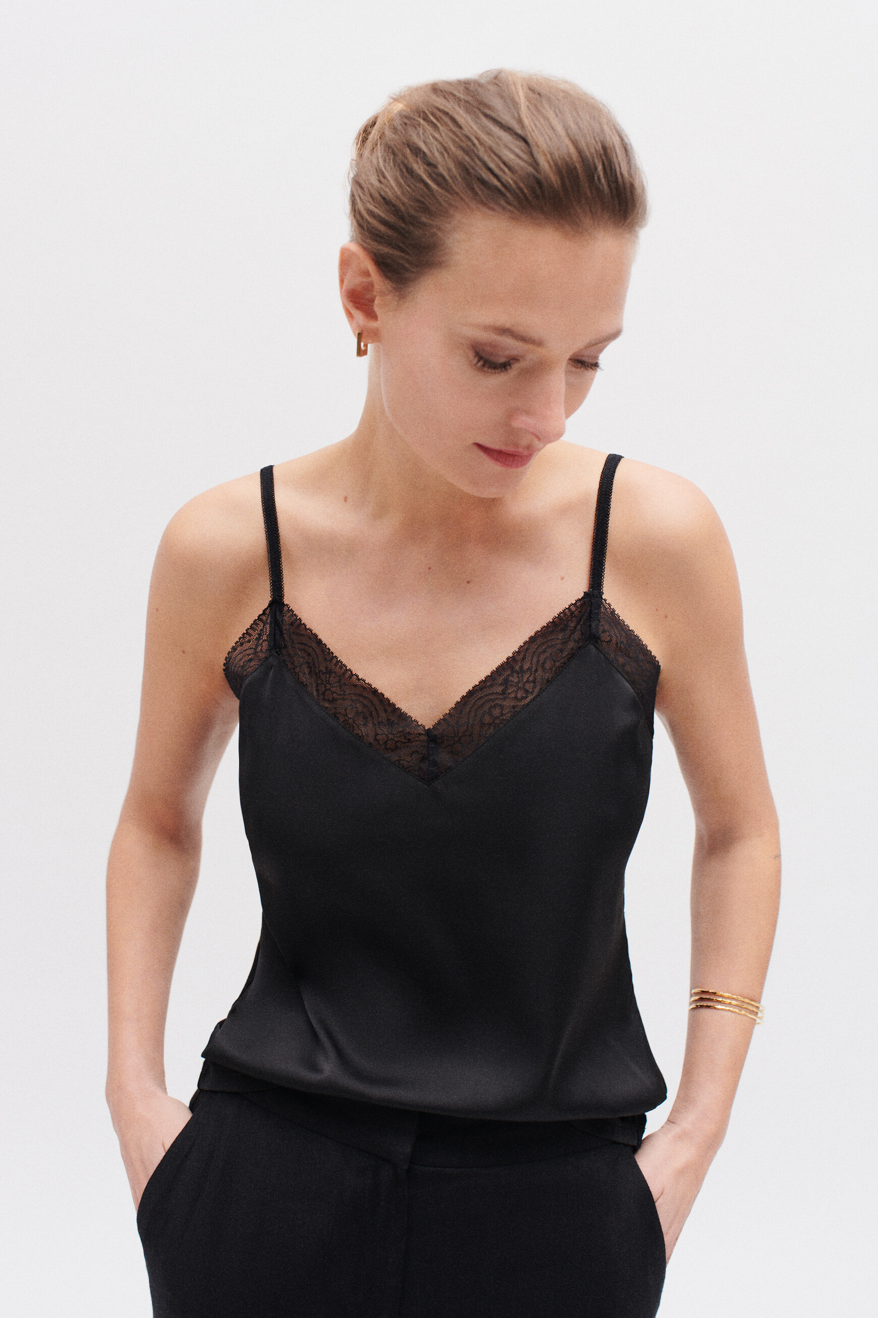Maillot De Corps Femme Caraco Dentelle XXL - Noir, Coton, Col En U, Sans Manches - 2