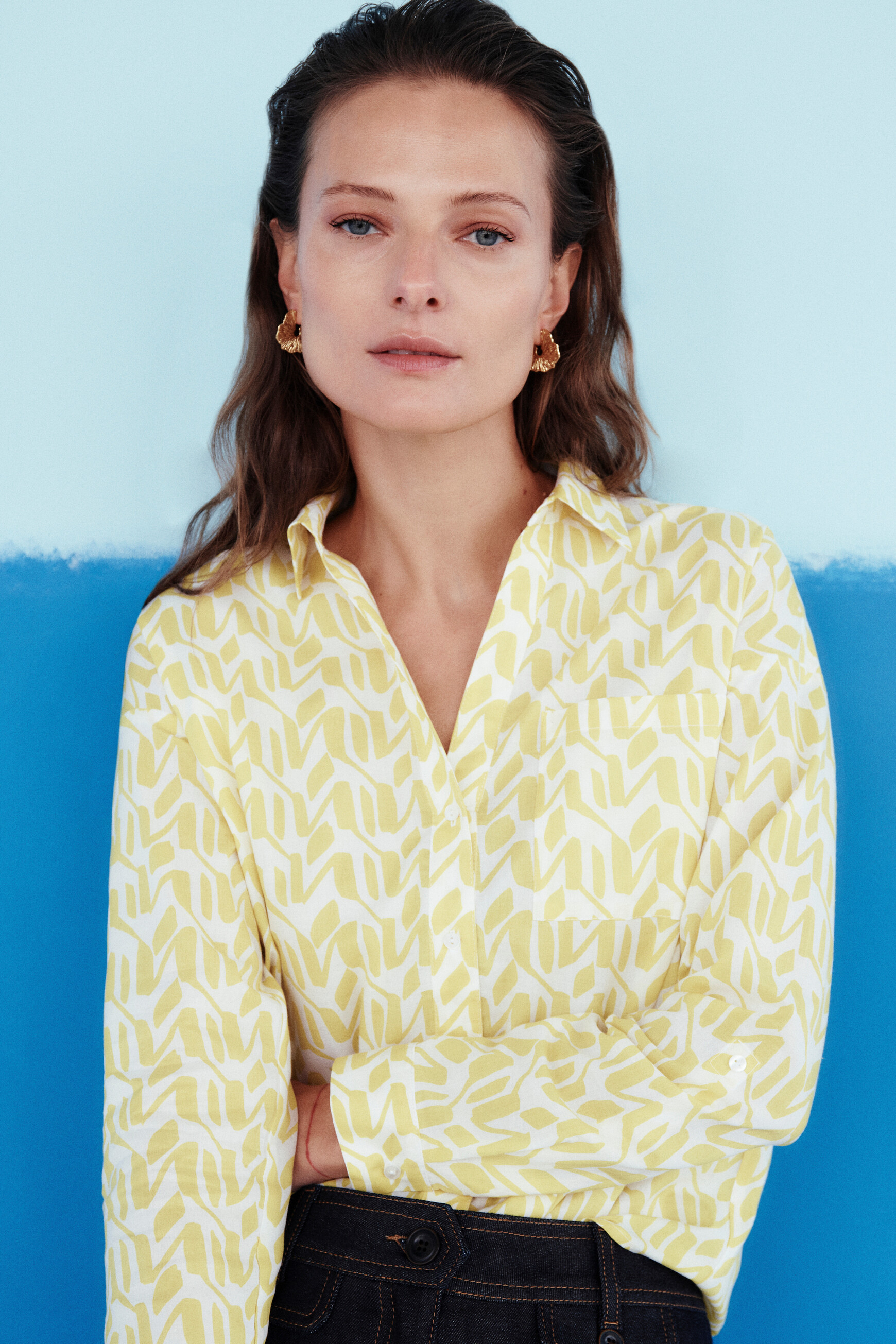 chemise florentine a motifs jaune or femme Chemise Florentine à motifs jaune or femme