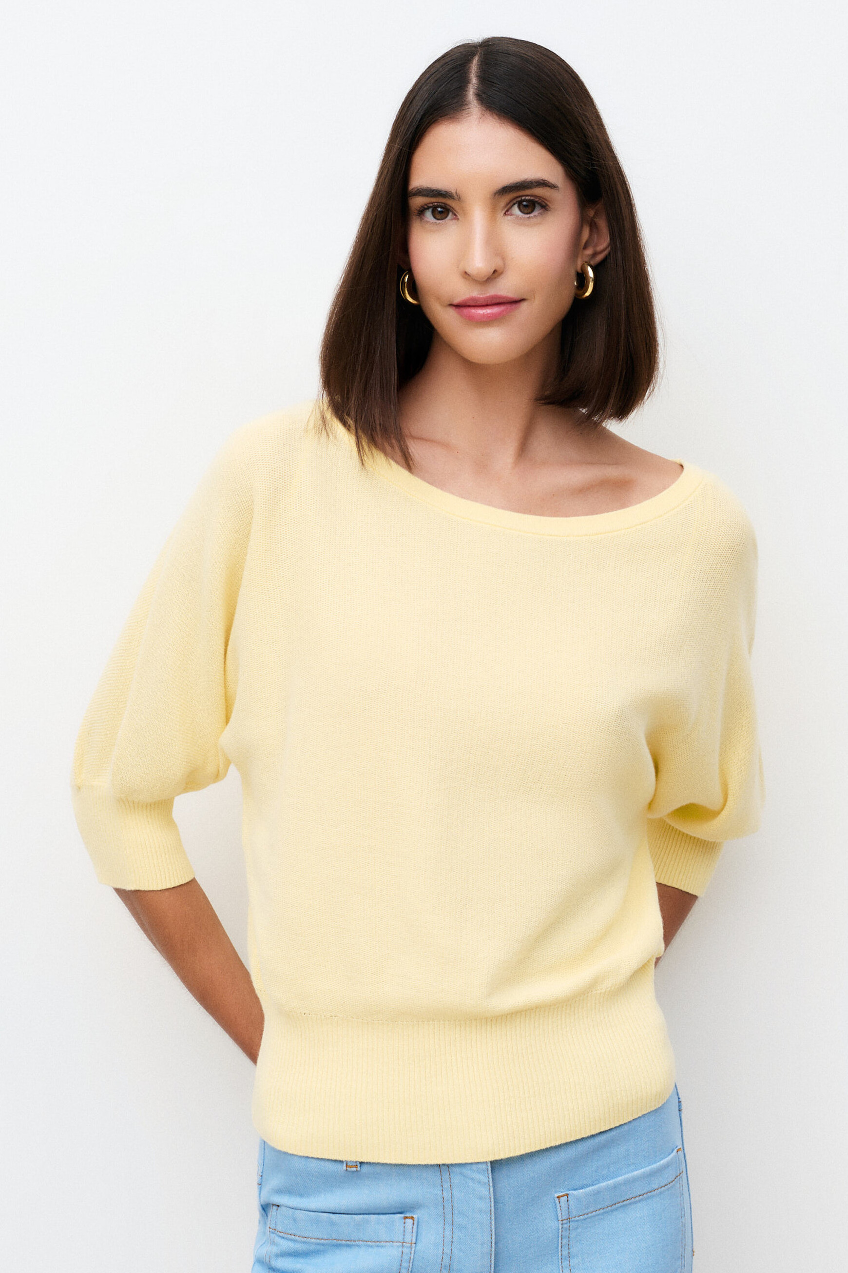 Malha joan oversize amarelo pastel mulher