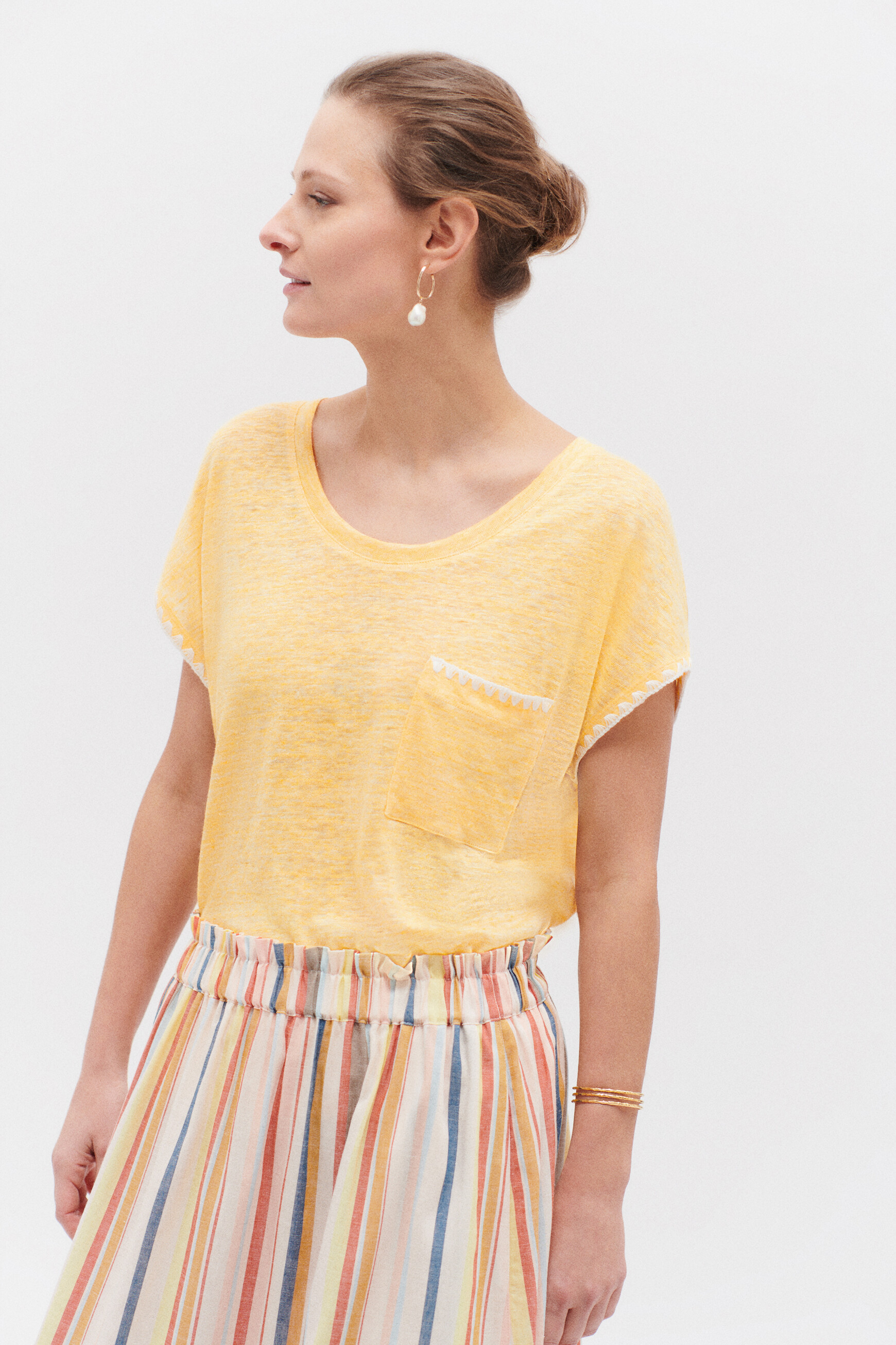 t shirt evita 100 lin jaune or femme t-shirt evita 100% lin jaune or femme