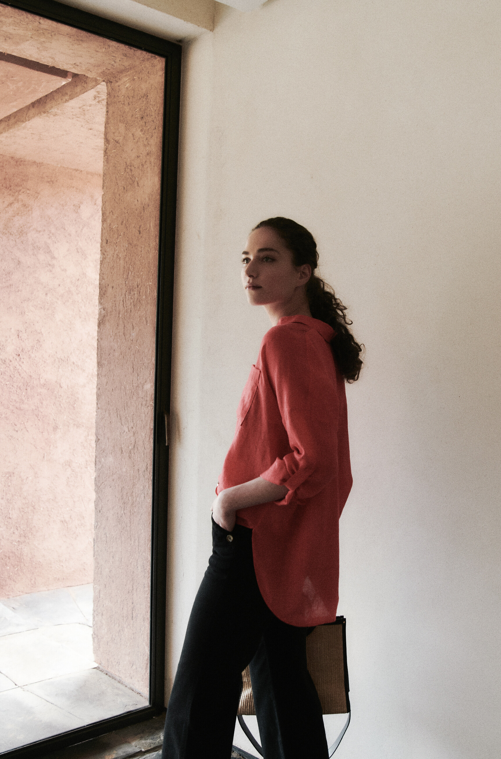 Chemise sandy oversize 100% lin rouge femme