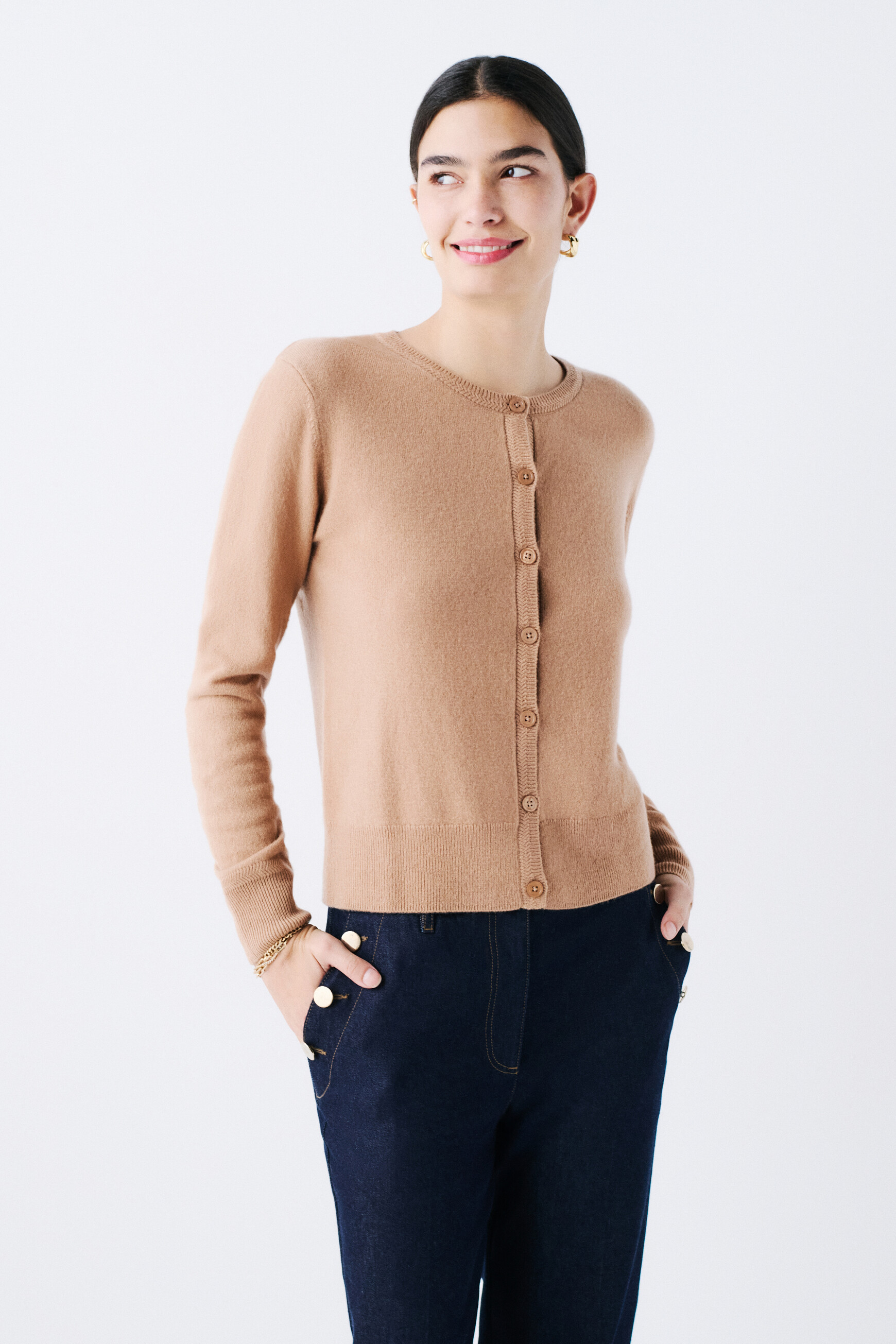 mcaroline 100% cashmere cardigan camel woman