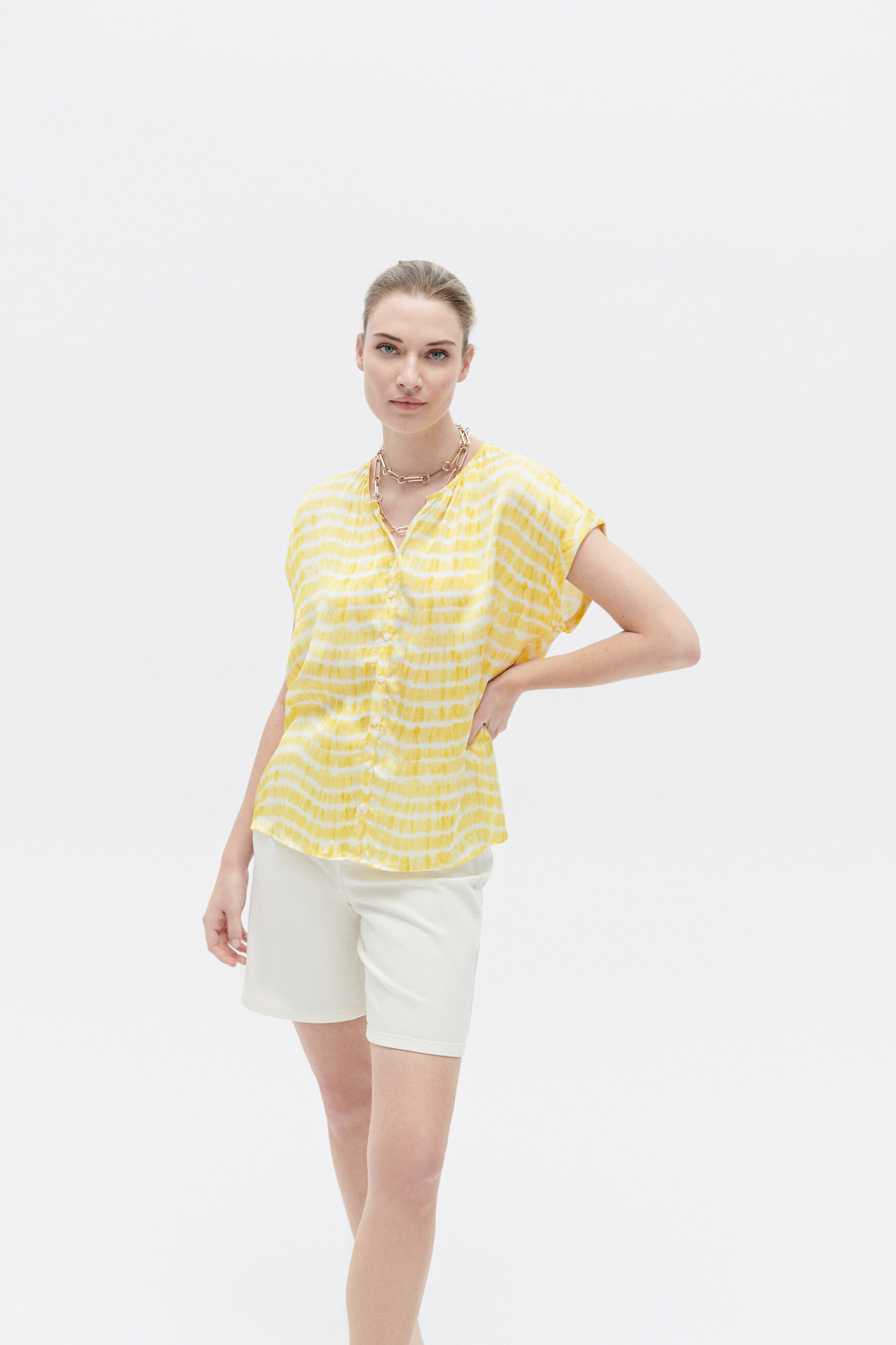 Chemise colombes jaune femme