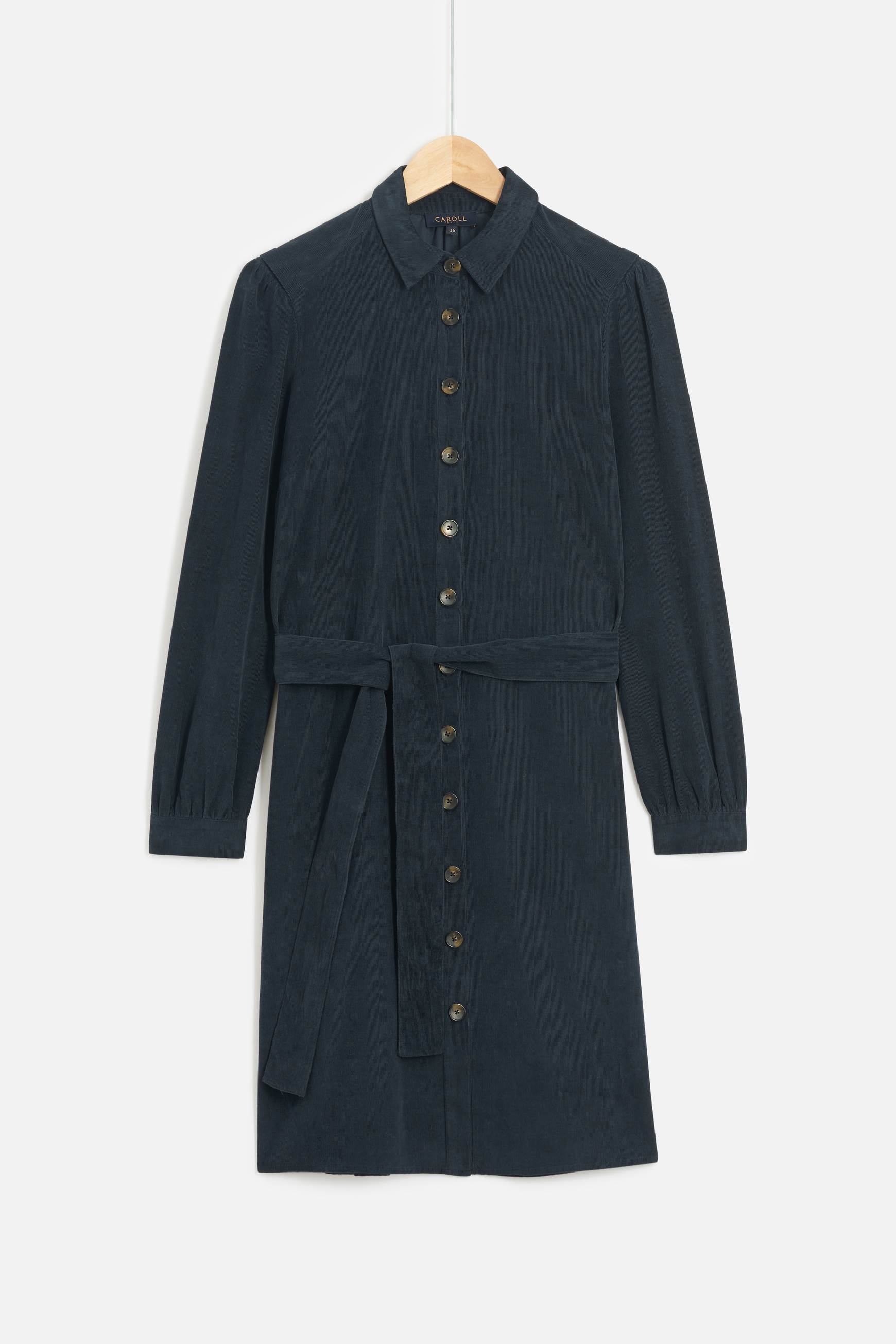 robe chemise en velours milleraies bleu marine femme Robe chemise en velours milleraies. bleu marine femme