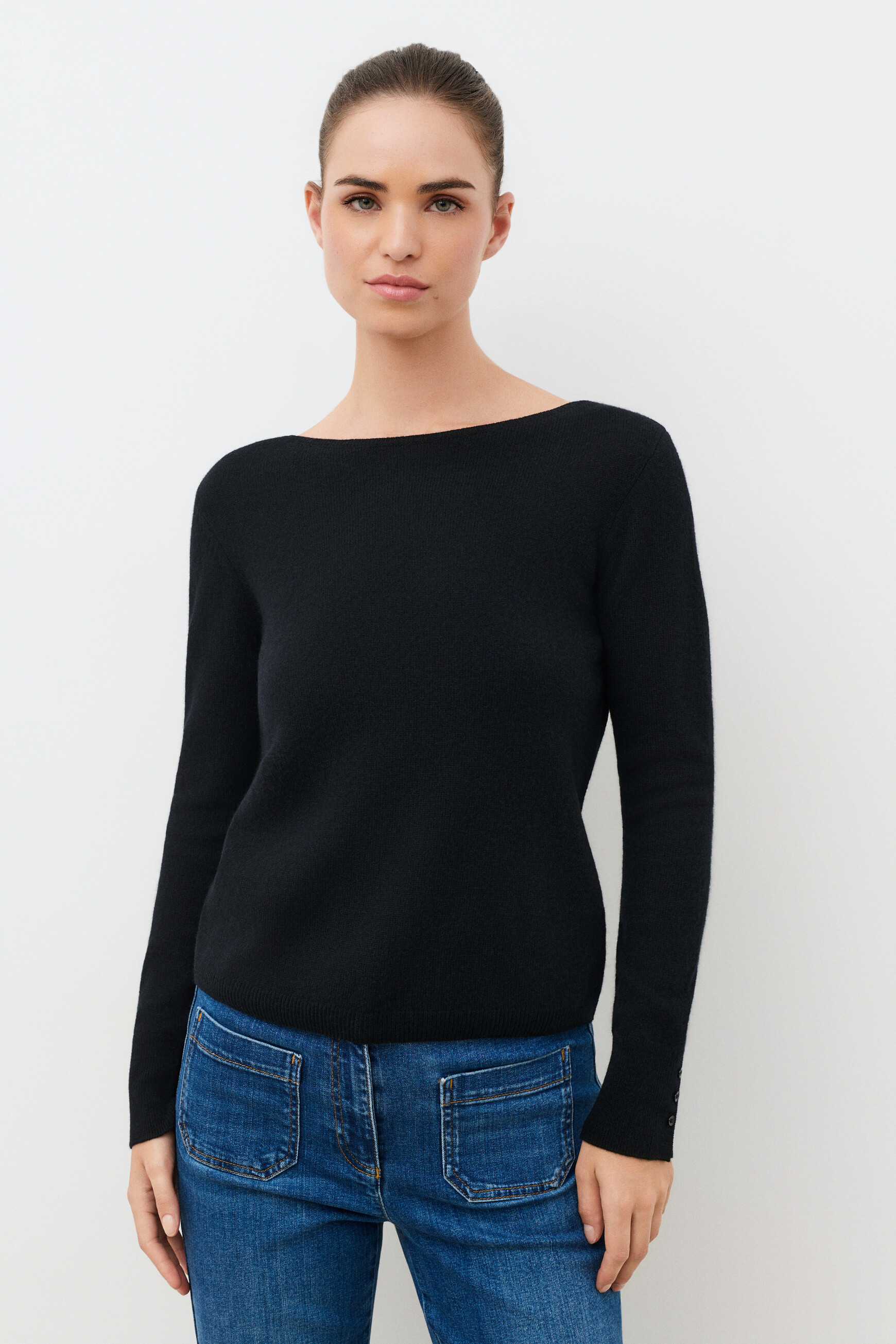 Malha mzoan 100% caxemira preto mulher