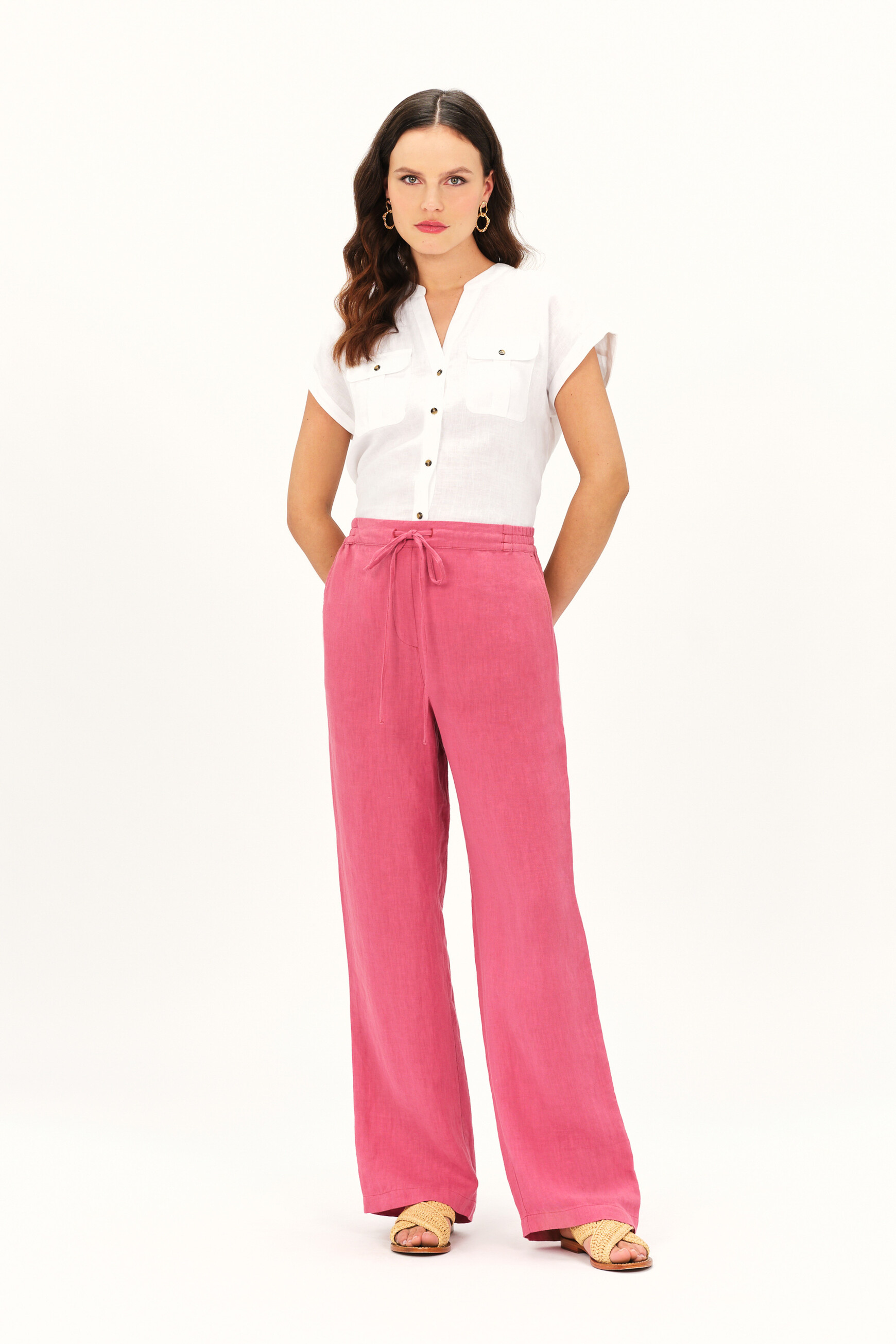 pantalon pigment 100 lin rouge fonce femme Pantalon pigment 100% lin rouge foncé femme