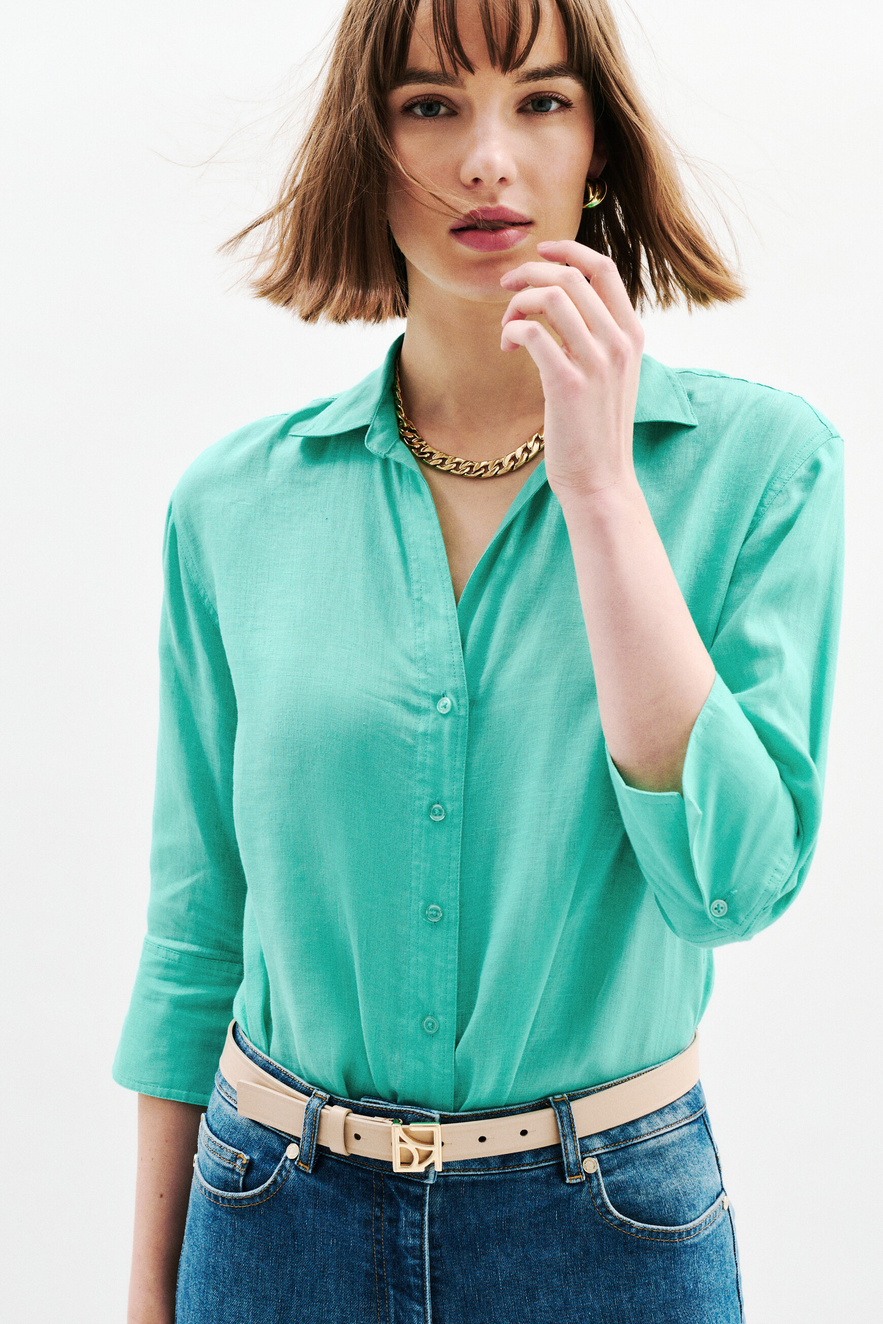 chemise coraline 100 lin vert menthe femme Chemise coraline 100% lin vert menthe femme