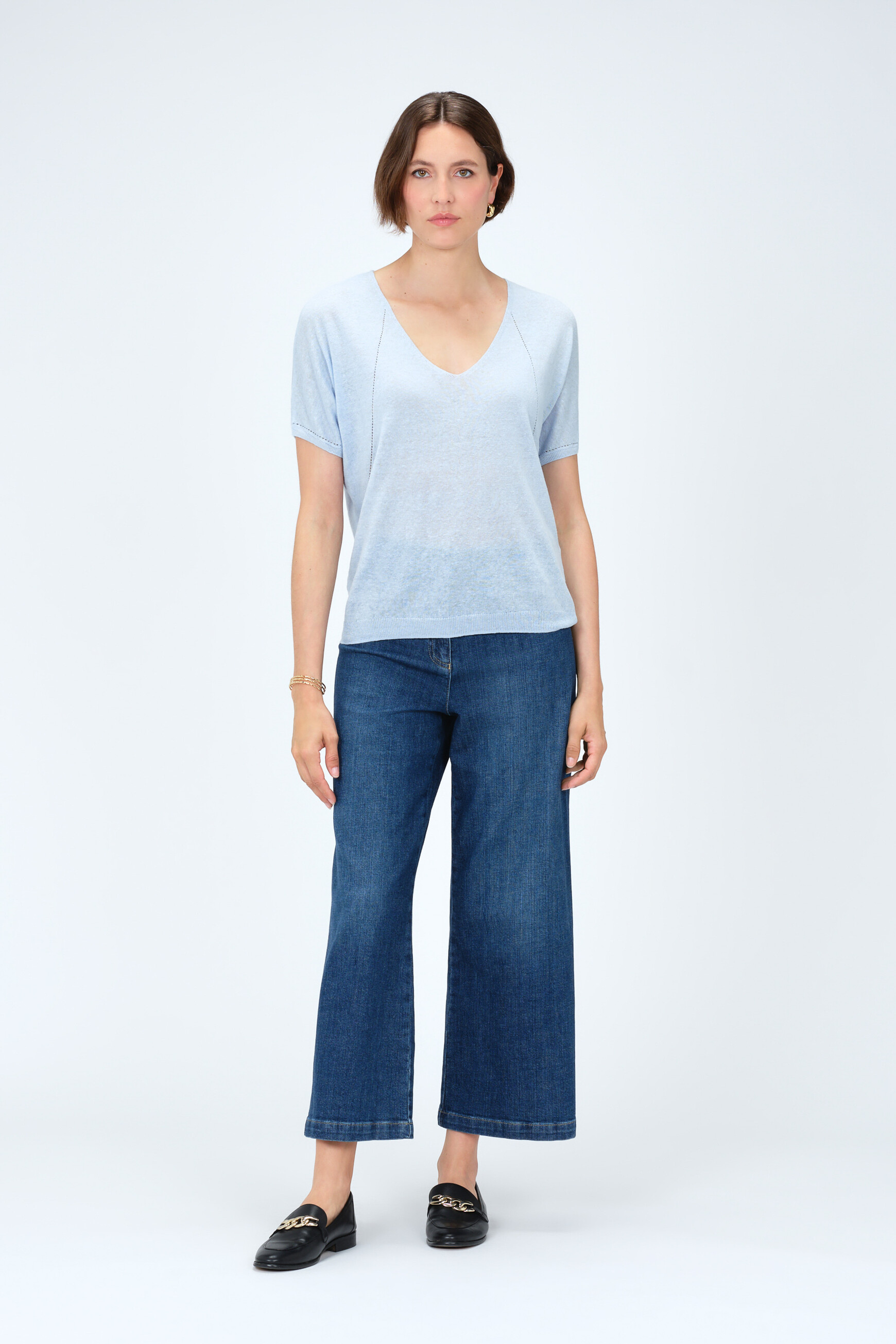 Analogie Embroidered Linen Jumper - Clear Blue main image 0