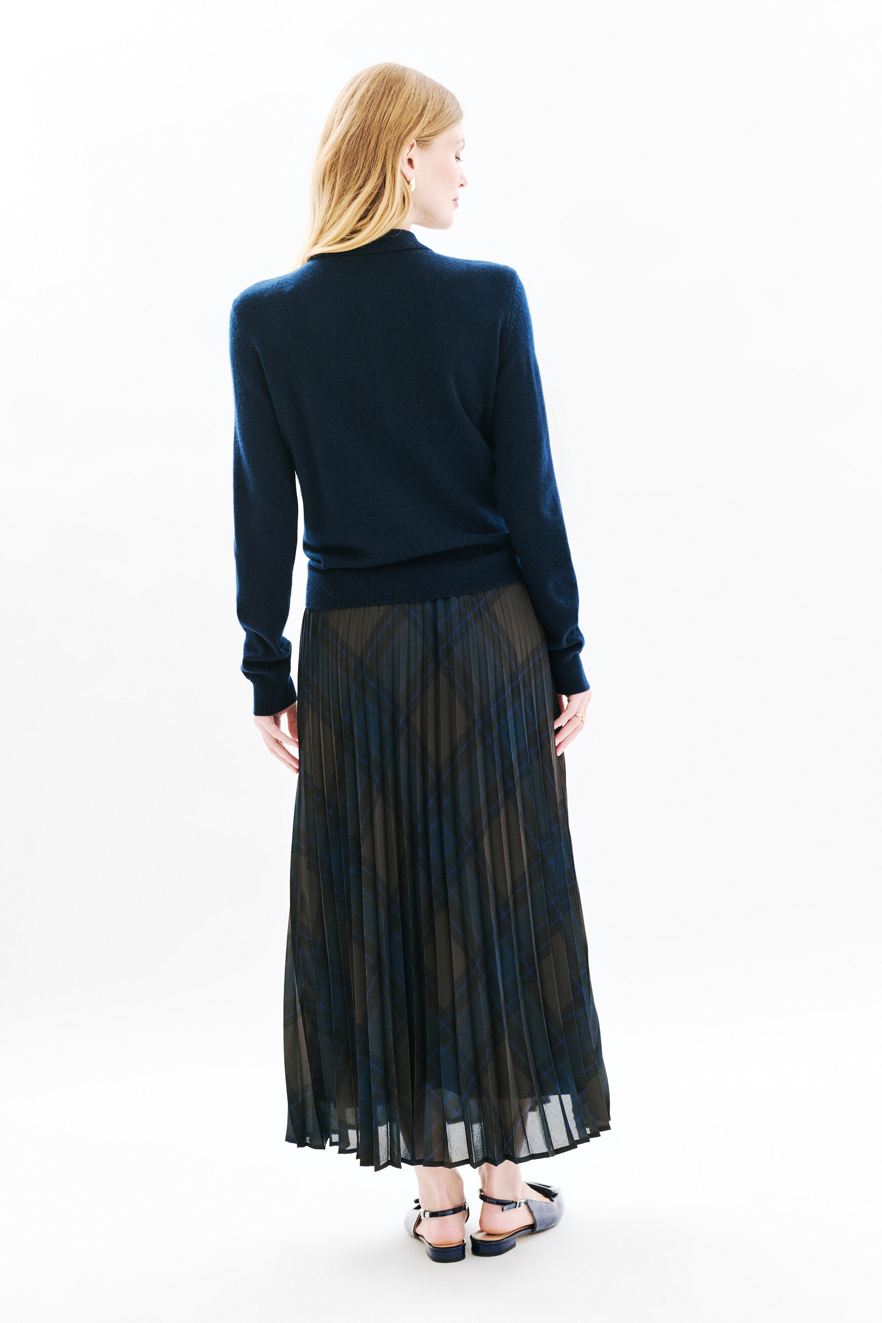 Malha Mjane 100% caxemira azul-marinho mulher