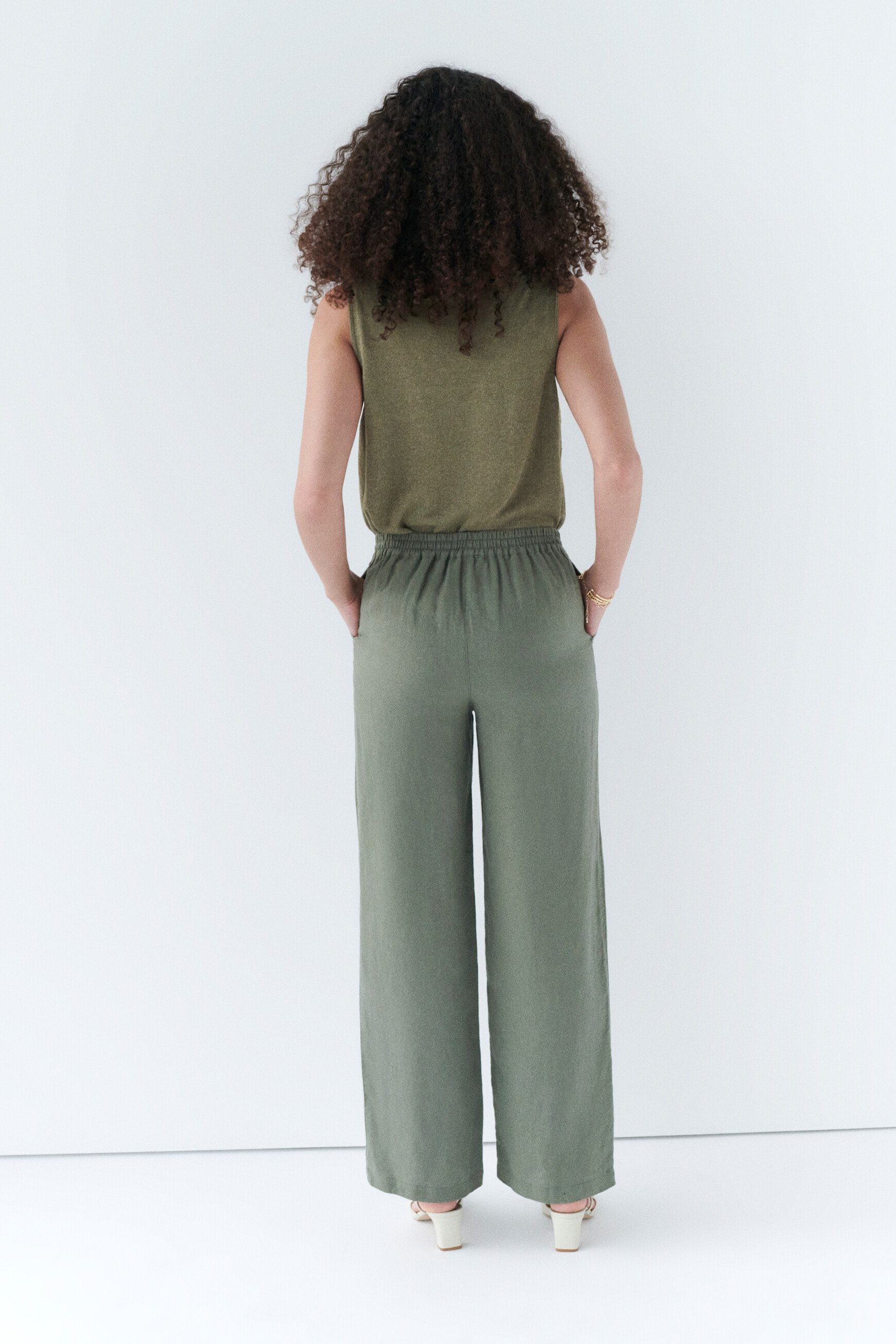 pantalon pigment 100 lin vert kaki femme Pantalon pigment 100% lin vert kaki femme