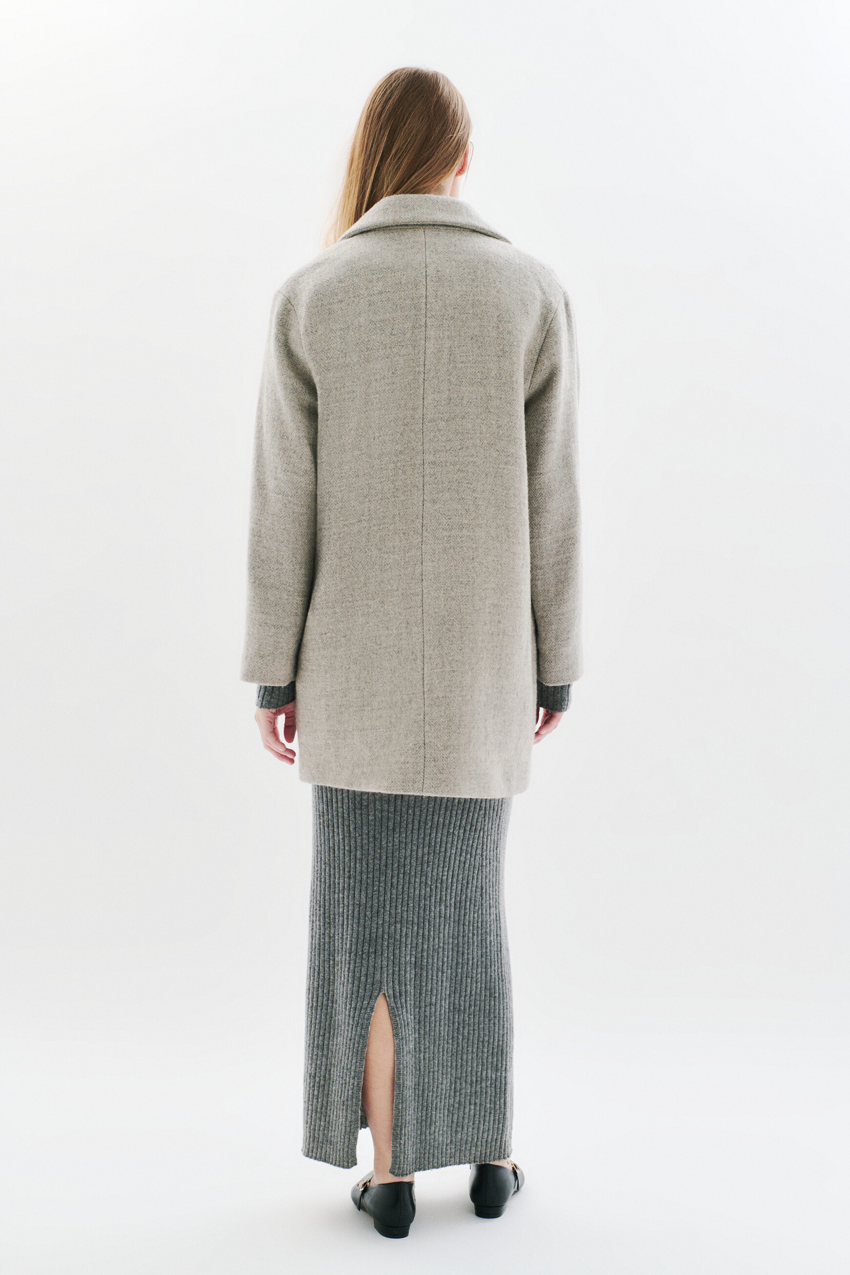 Manteau Gbrillant 100% laine gris foncé femme