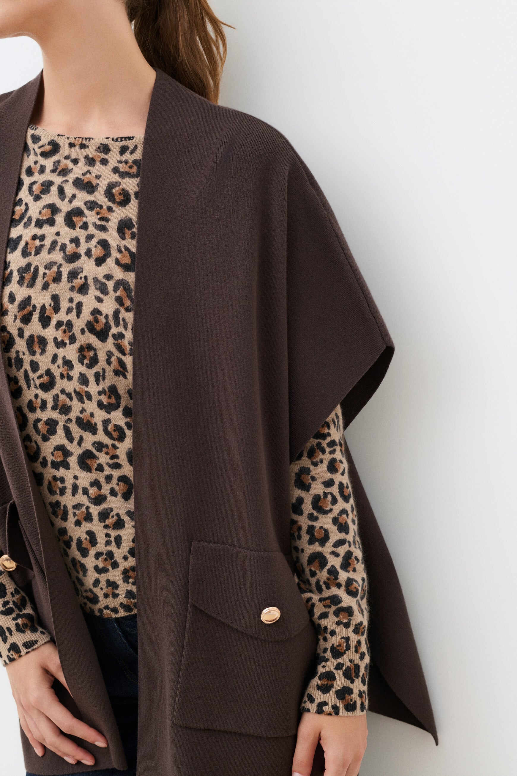 Poncho Hegil marron fonc&eacute; femme
