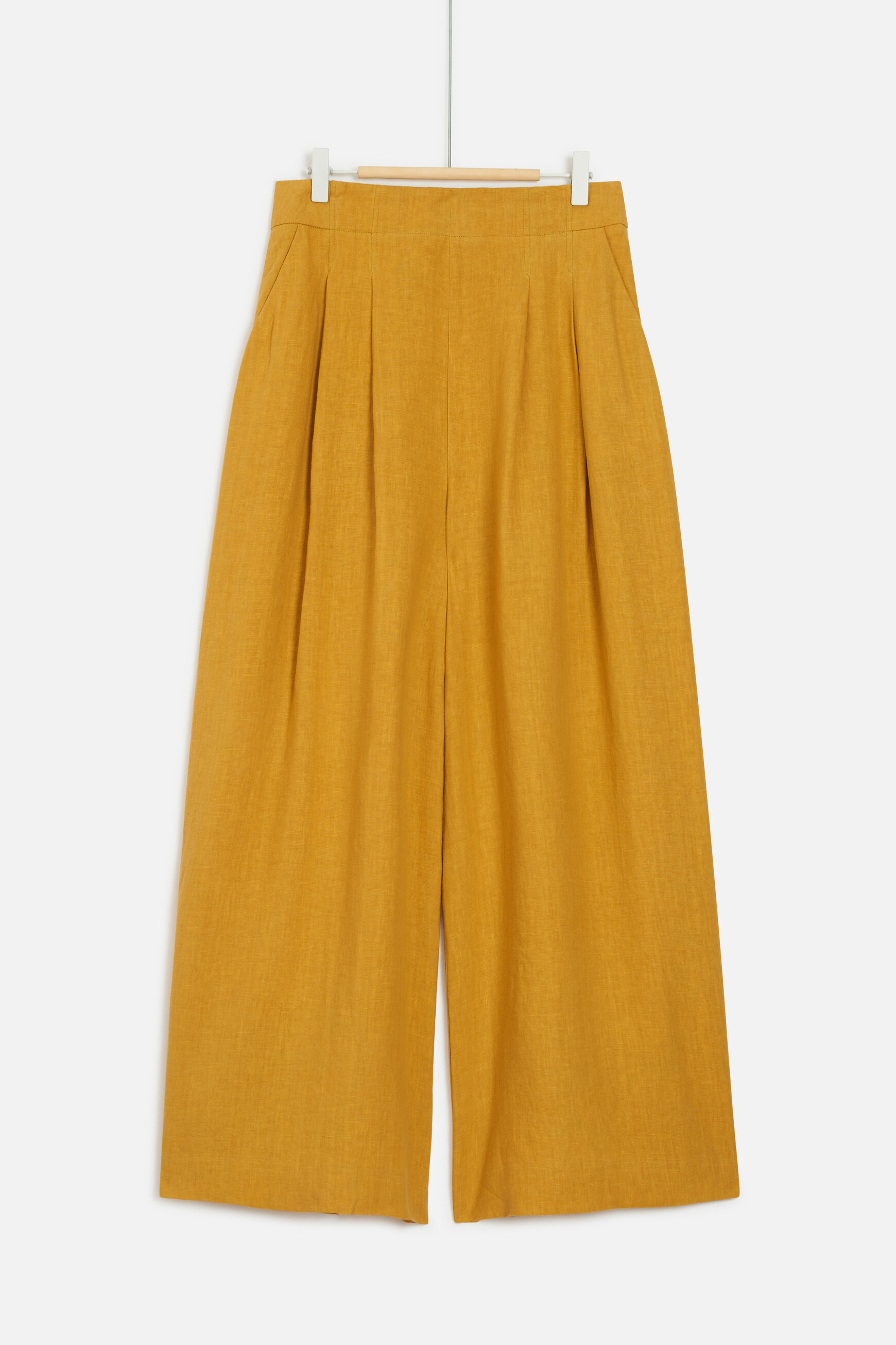 Pantalon valvano jupe culotte 100 lin jaune or femme