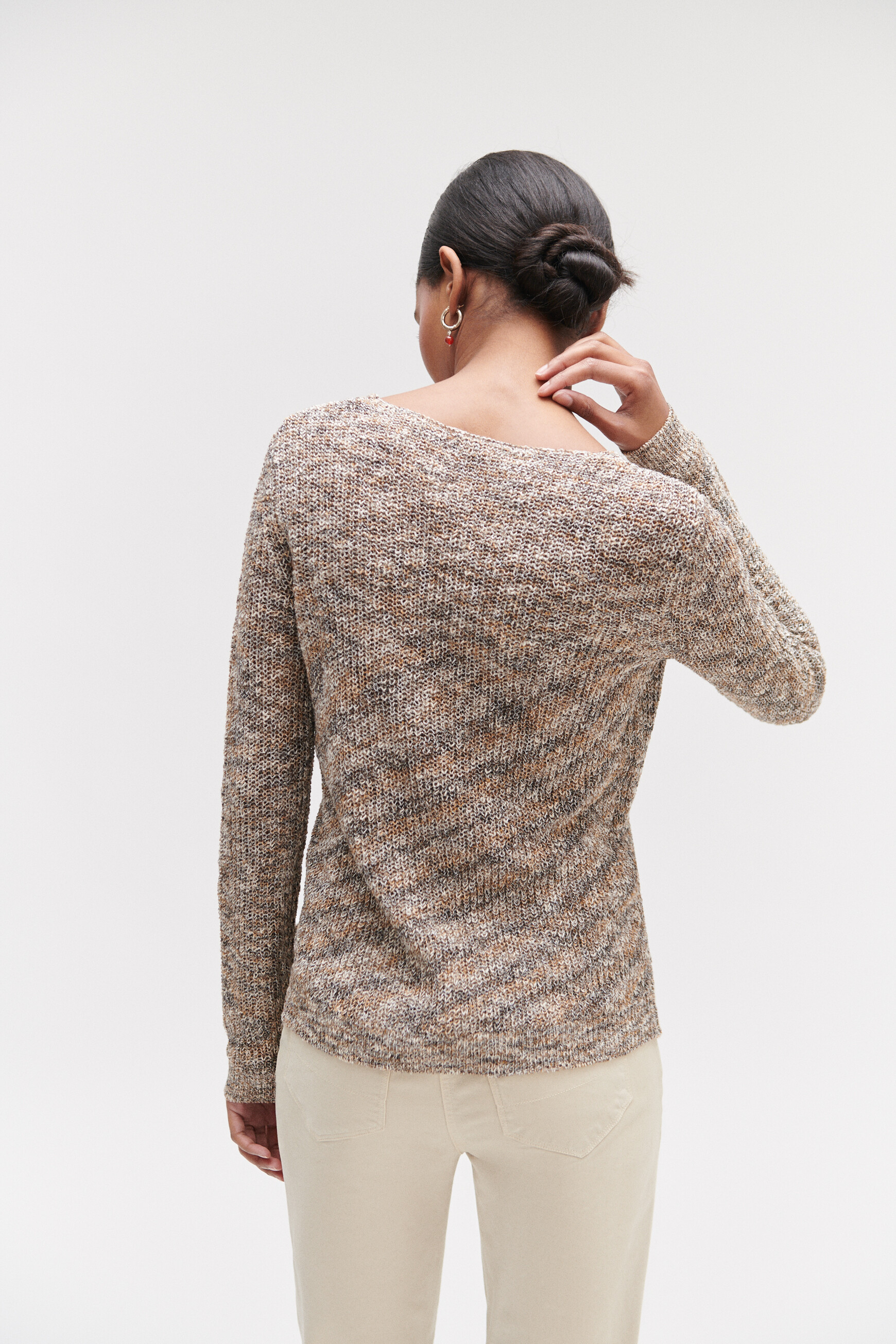 Pull hugo en maille moulin&eacute;e taupe femme