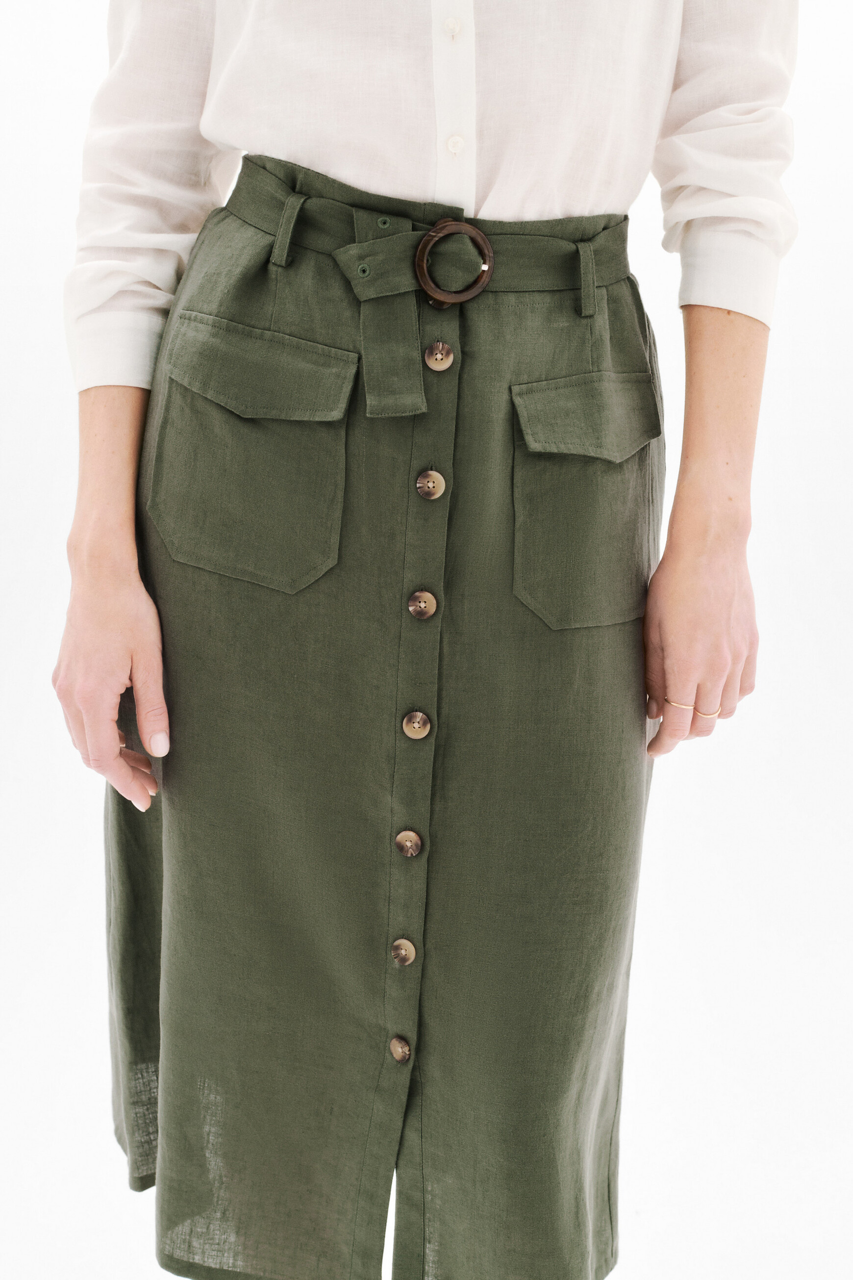 100% linnen rok Agnes khakigroen vrouw