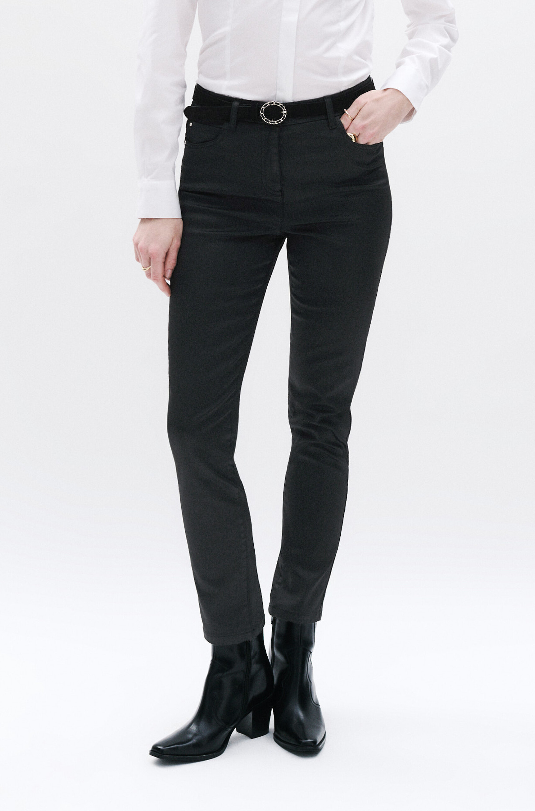 pantalon tony effet enduit noir femme