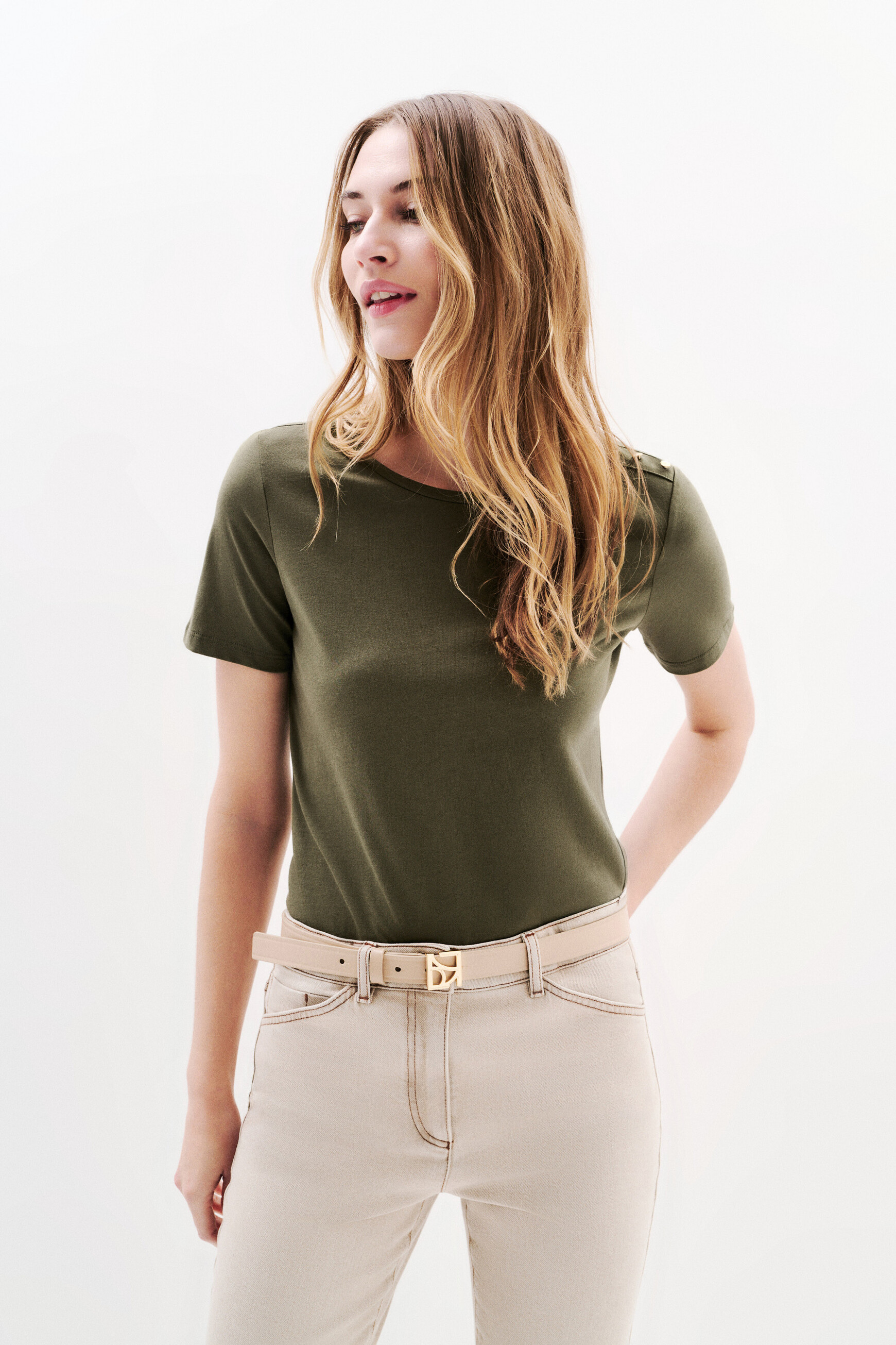 t shirt tjaya vert kaki femme T-shirt tjaya vert kaki femme