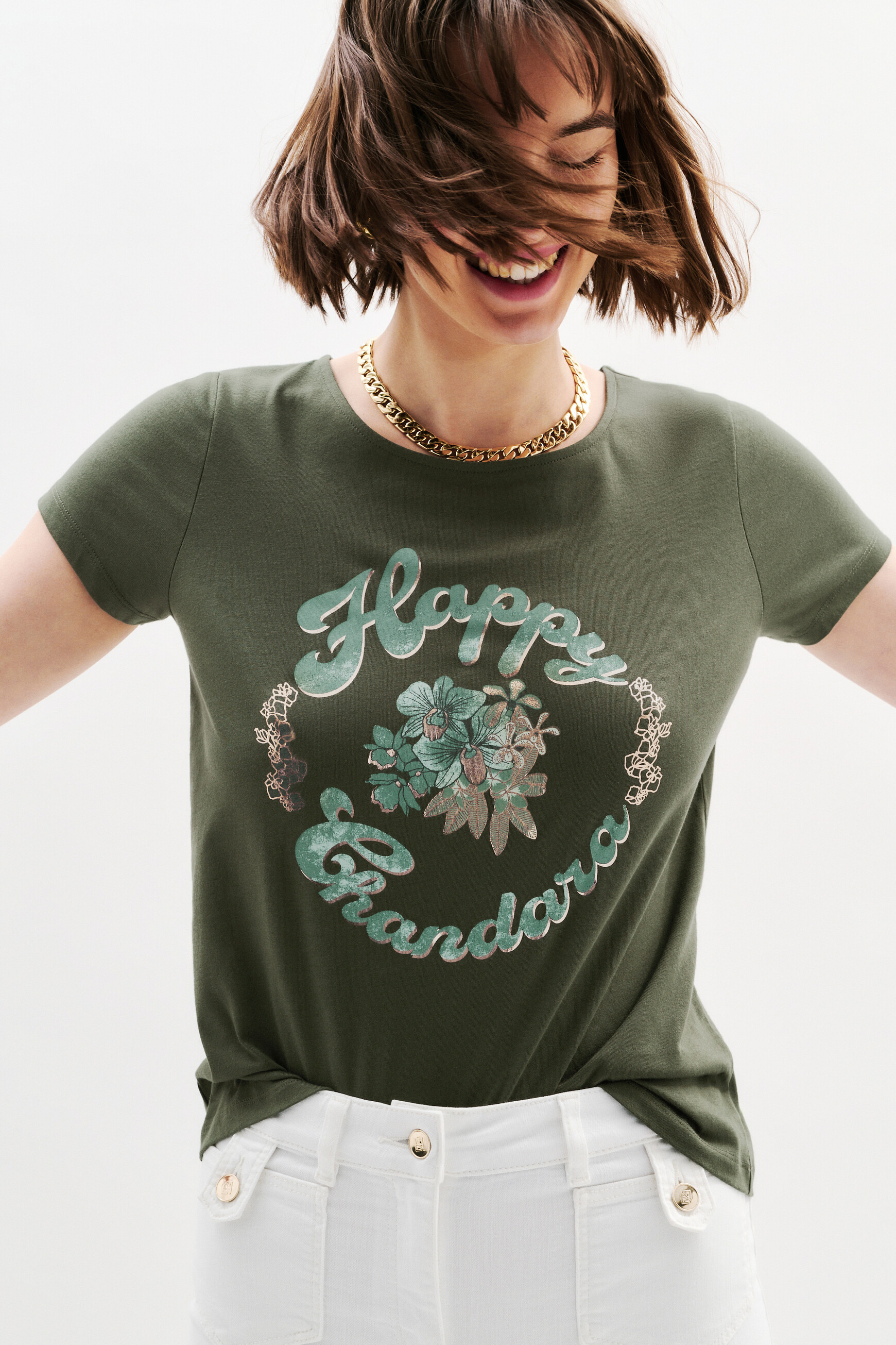 t shirt toutes a lecole taxime happy khakigroen vrouw T-shirt toutes à l'école taxime happy khakigroen vrouw