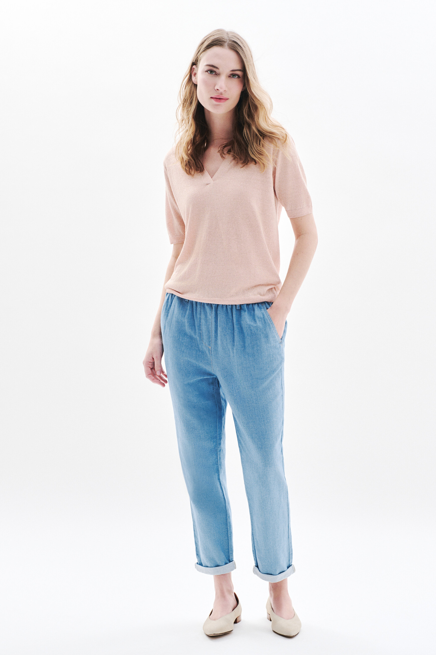 pantalon pnoori denim baby bleu femme Pantalon pnoori denim baby bleu femme