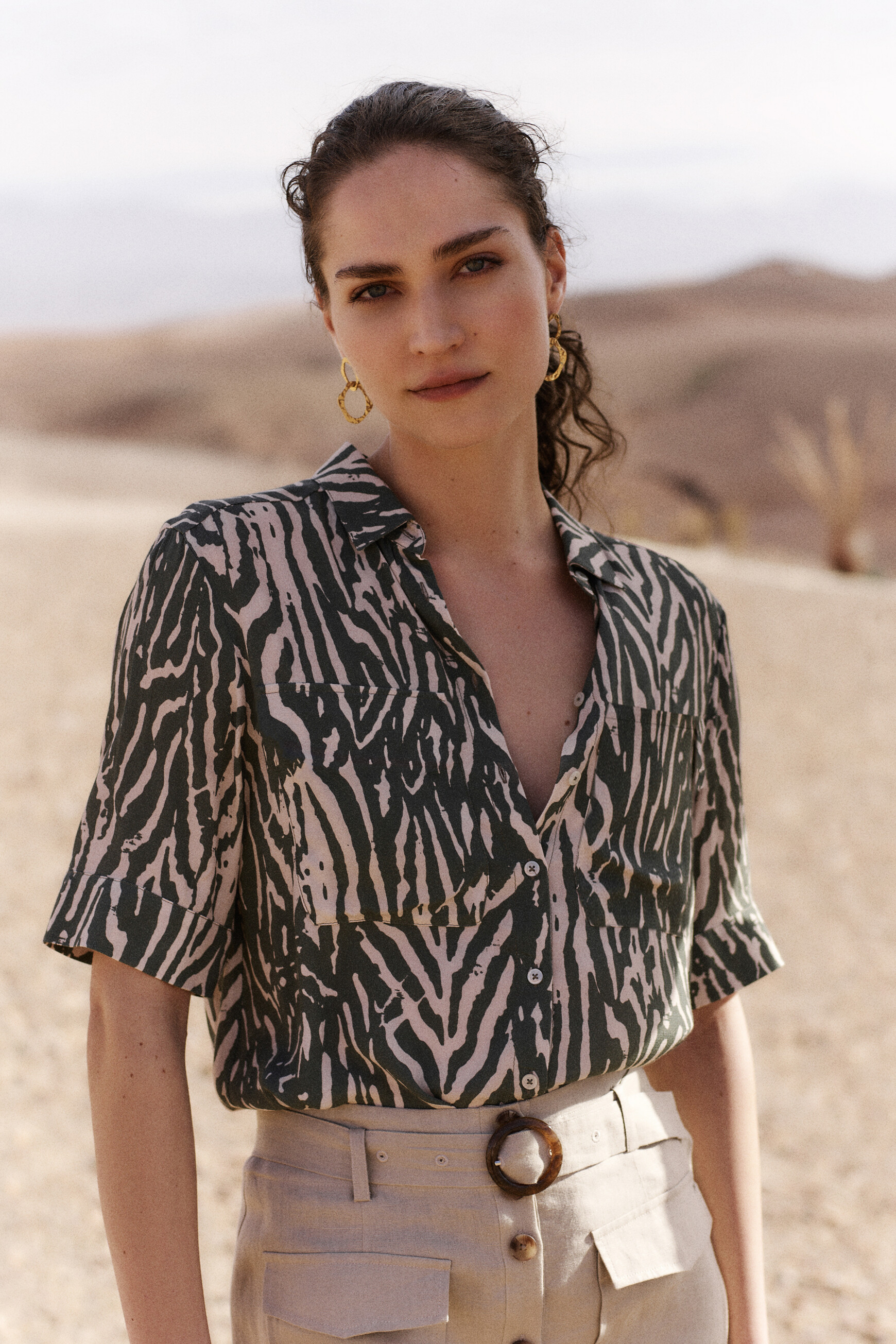 camisa zuma de cebra verde caqui mujer Camisa Zuma de cebra verde caqui mujer