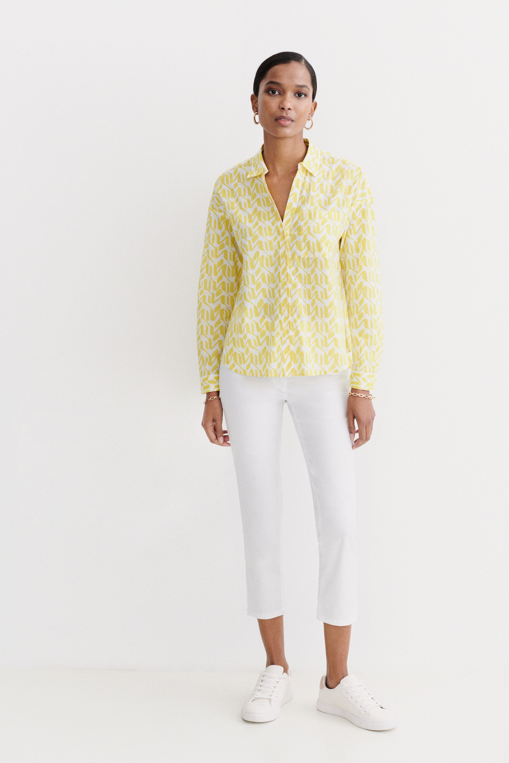 chemise florentine a motifs jaune or femme Chemise Florentine à motifs jaune or femme