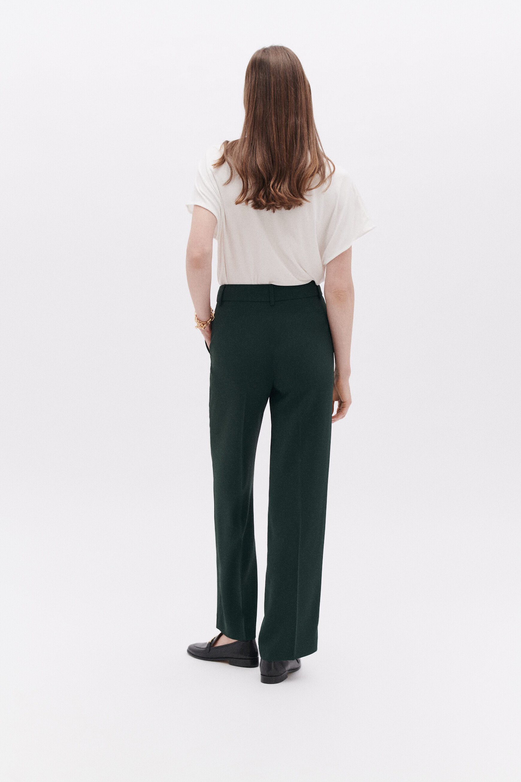Pantalon verde oscuro mujer clearance