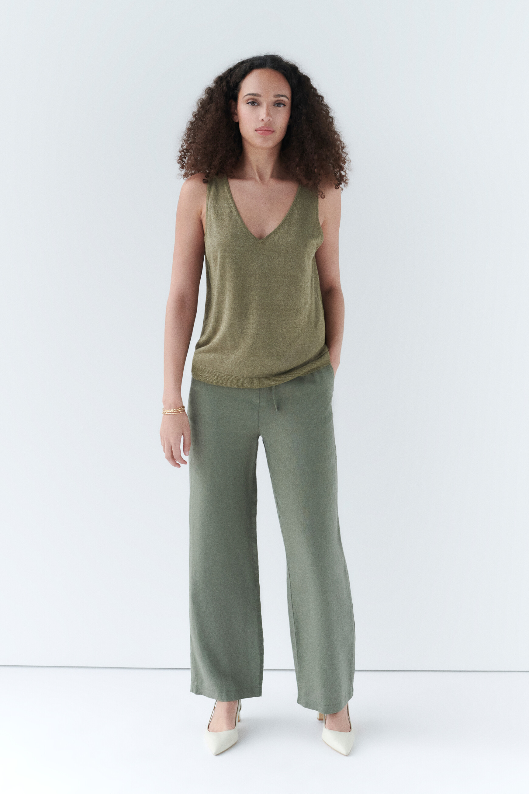 pantalon pigment 100 lin vert kaki femme Pantalon pigment 100% lin vert kaki femme