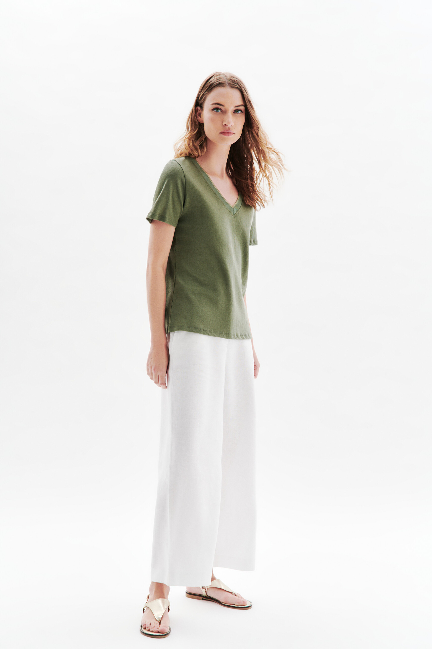 T-shirt Benetton Vert Kaki Femme - Taille L En Très Bon état Occasion