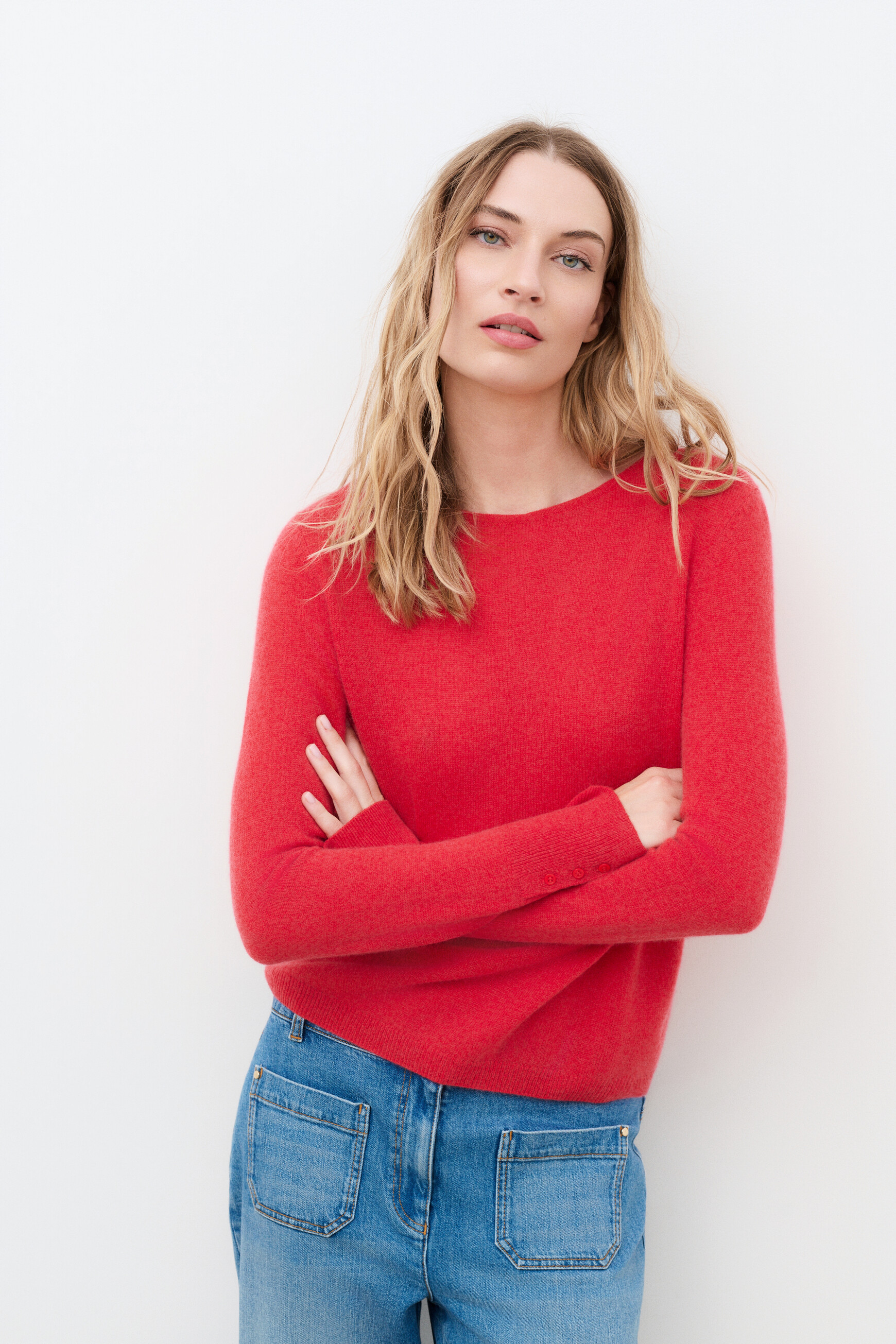 Mzoan 100% cashmere sweater coral red woman