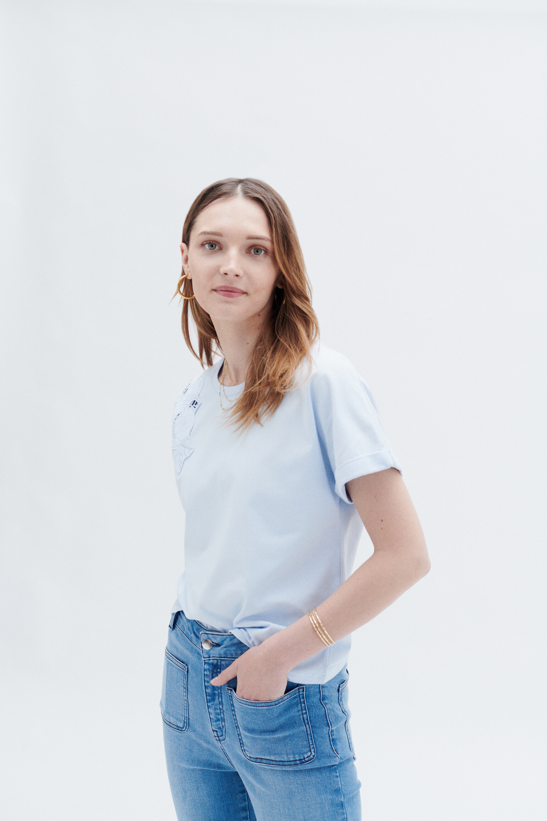 T shirt cheap bleu ciel femme